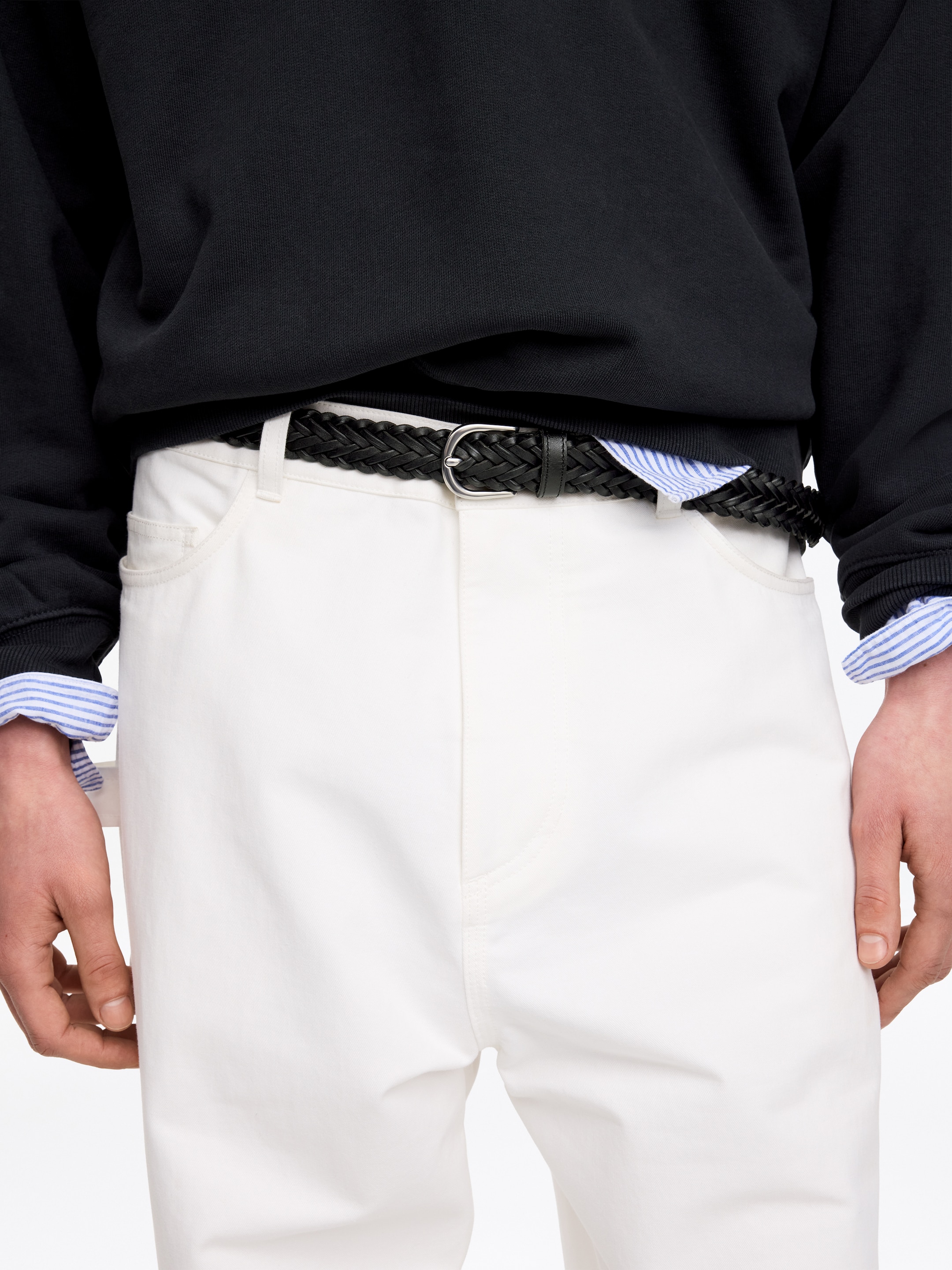 Pleciony skórzany pasek - Czarny - Men - StillMedia/Lookbook - 6