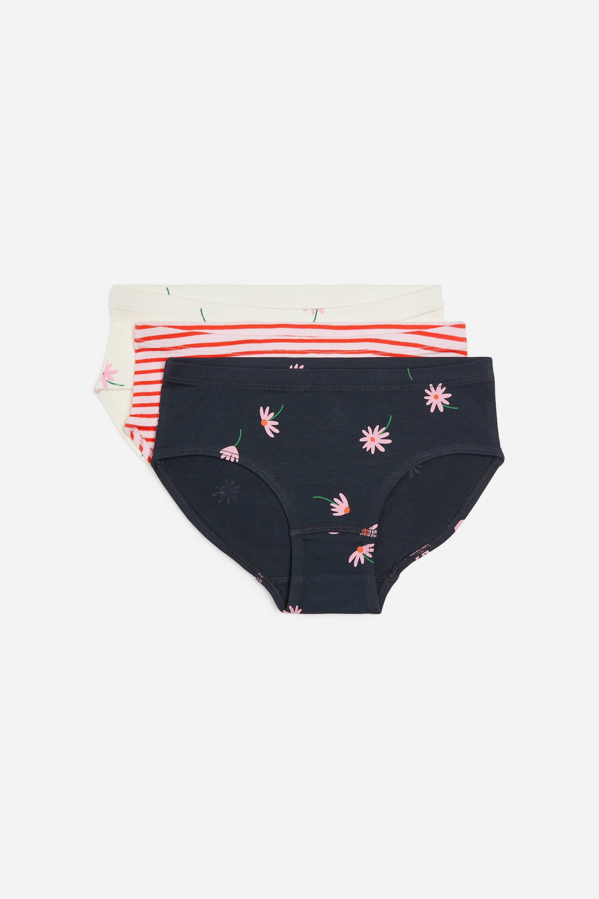 Visa större bild: Trosor i bomullstrikå, 3-pack - Mörkblå/blommor - BARN | H&M SE 1