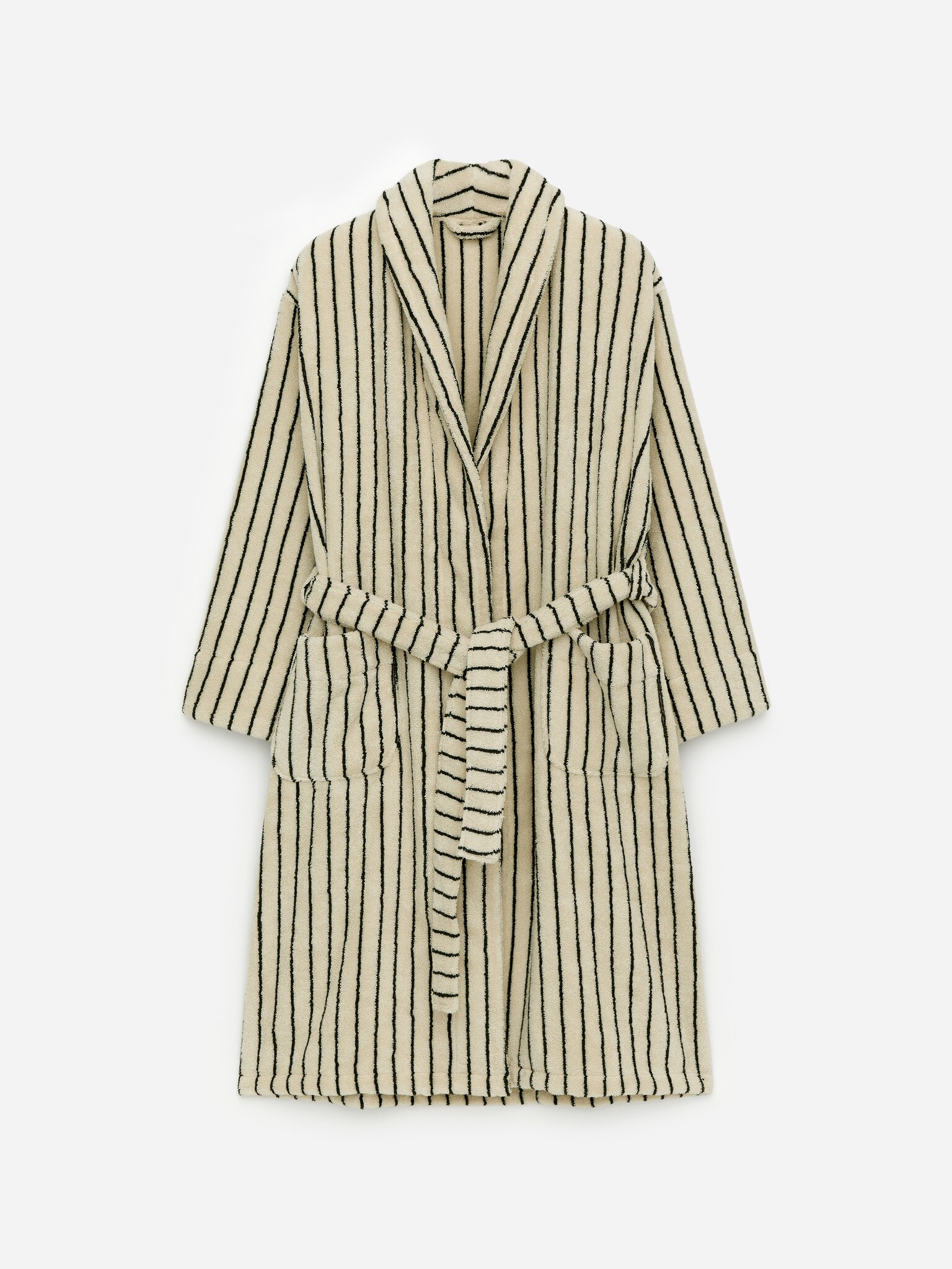 Roupão de banho em terry de algodão - Branco sujo/preto - 2