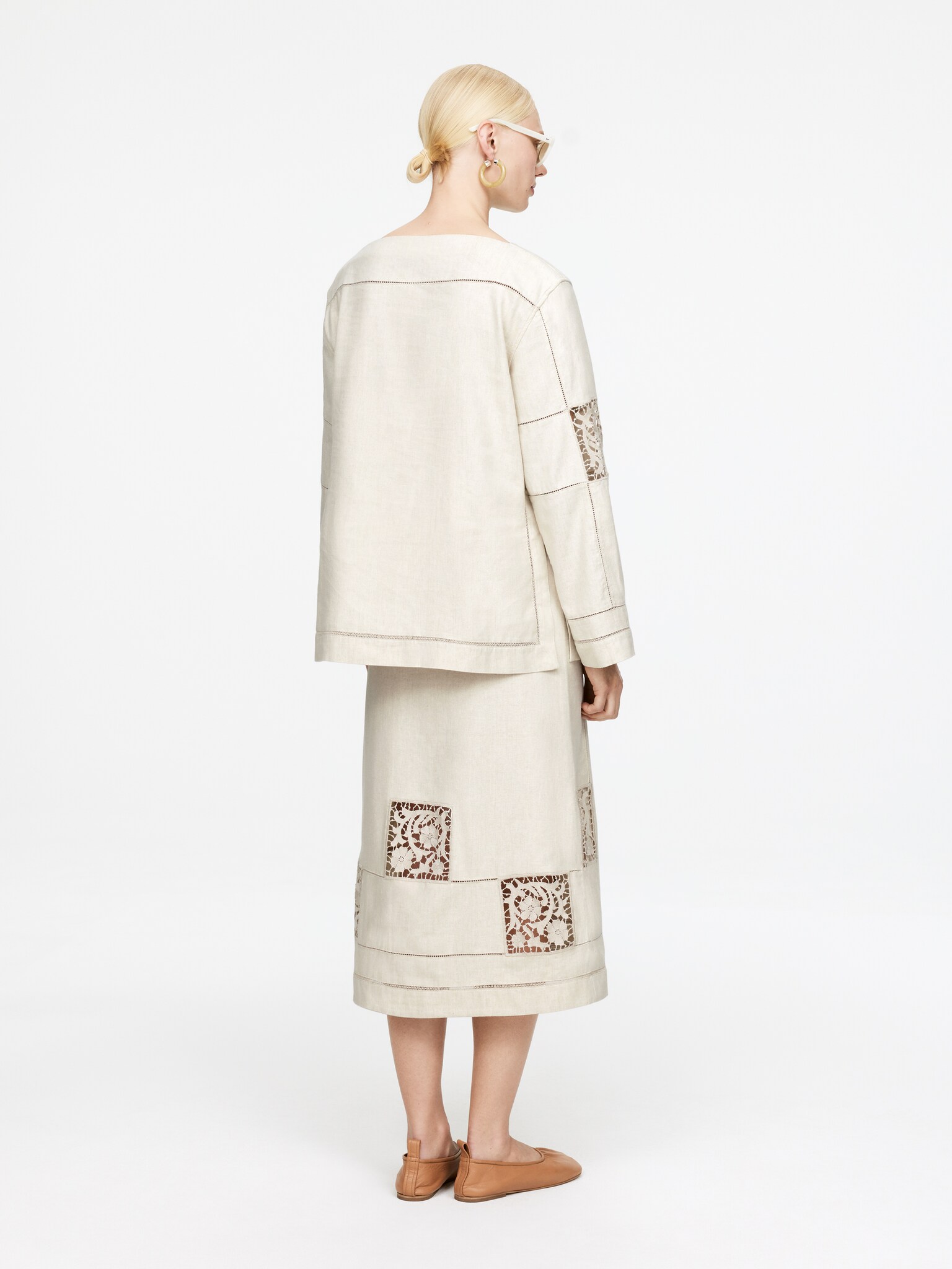 Jupe portefeuille brodée - Beige - 6