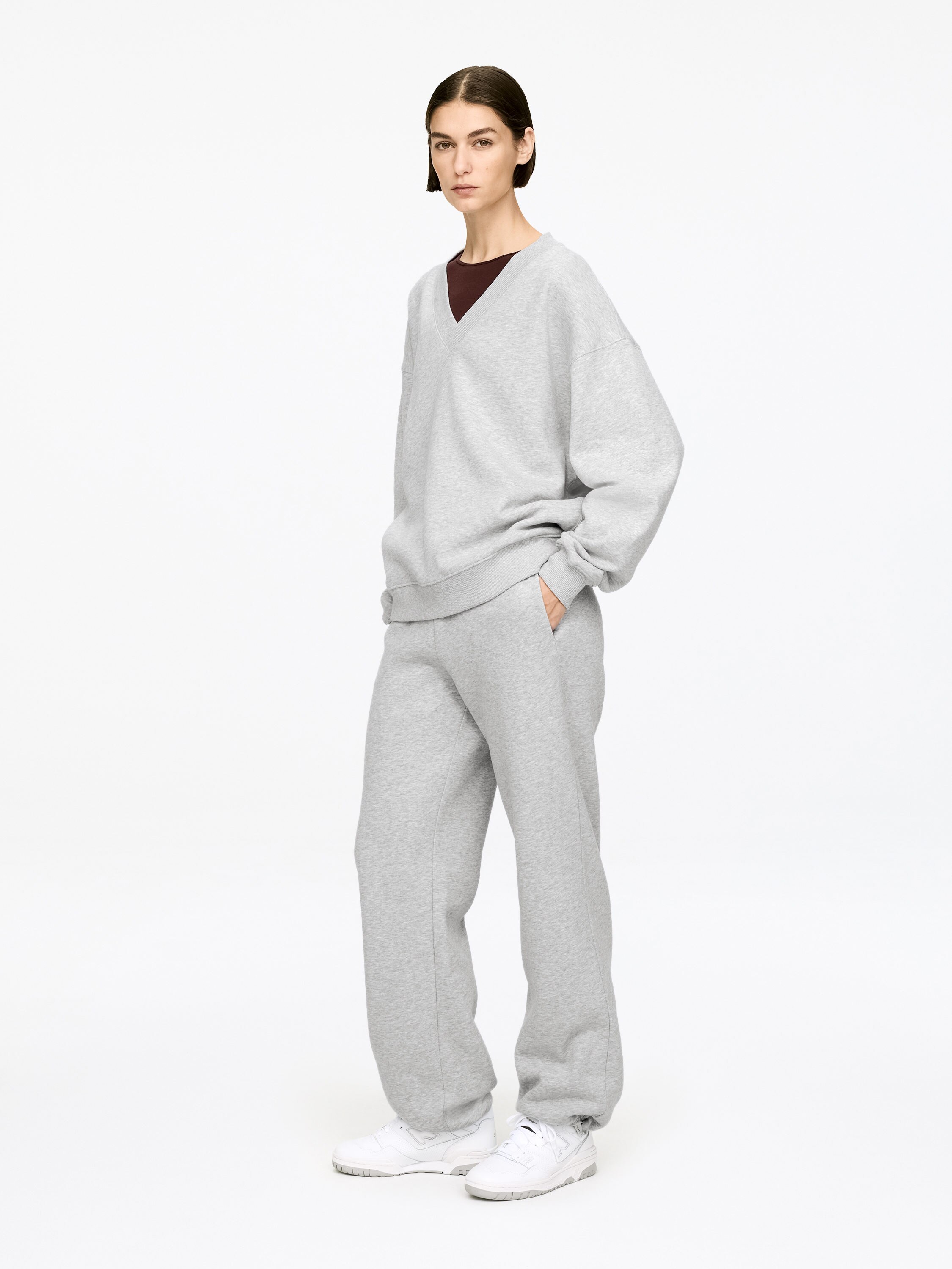 Sweat à col en V - Gris chiné - Femme - StillMedia/Lookbook - 5