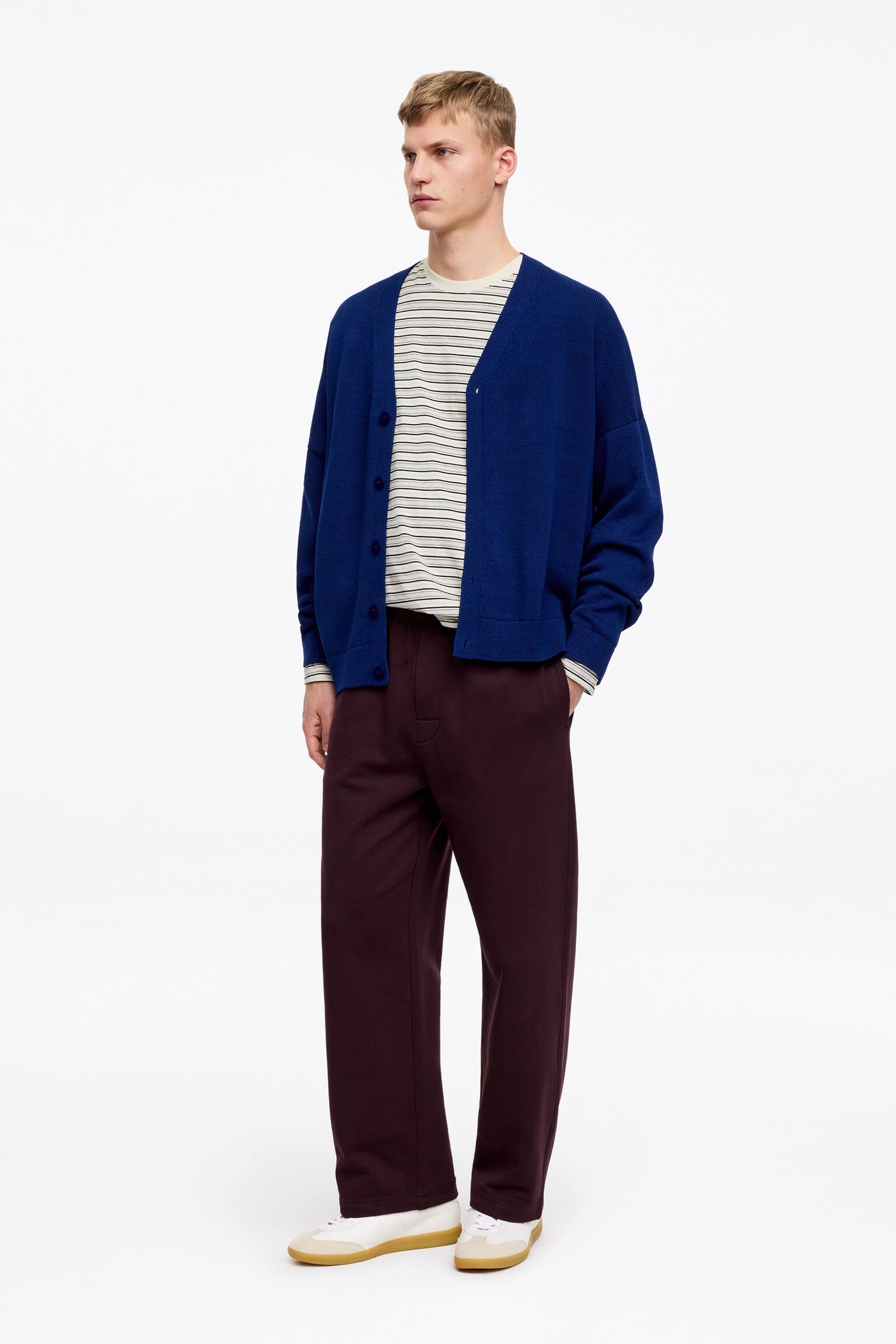 Χαλαρό μακρυμάνικο T-Shirt - Off White/Black/Plum - 5