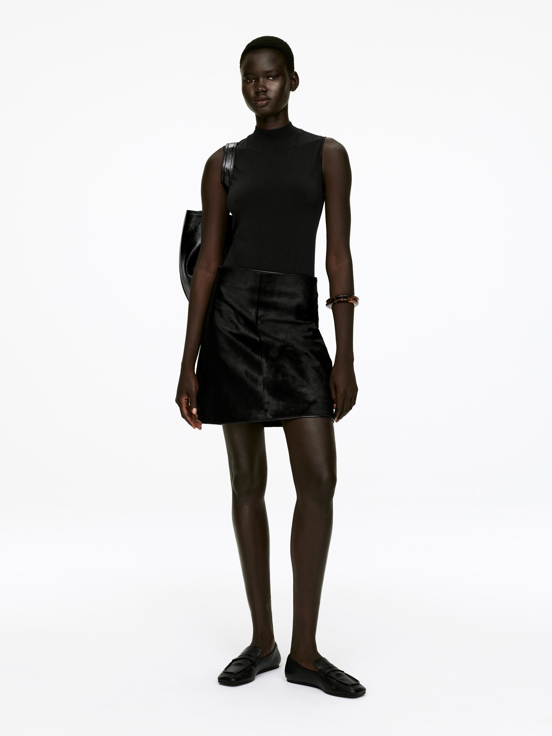 Pony Hair-Effect Mini Skirt-#272627-16407