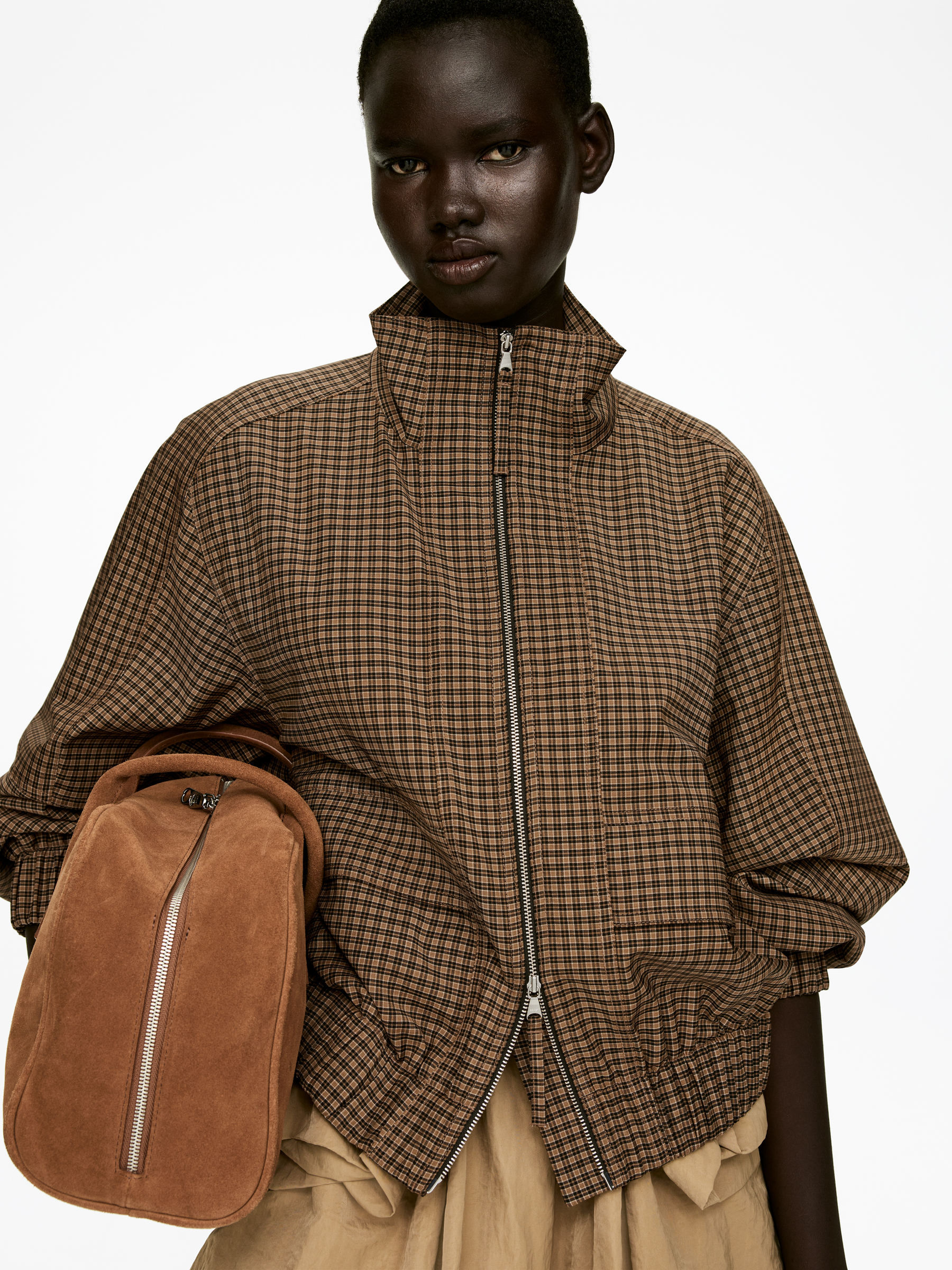 Karierte Jacke mit Reißverschluss - Braun/Karos - Loose Fit - Damen - StillMedia/Lookbook - 6