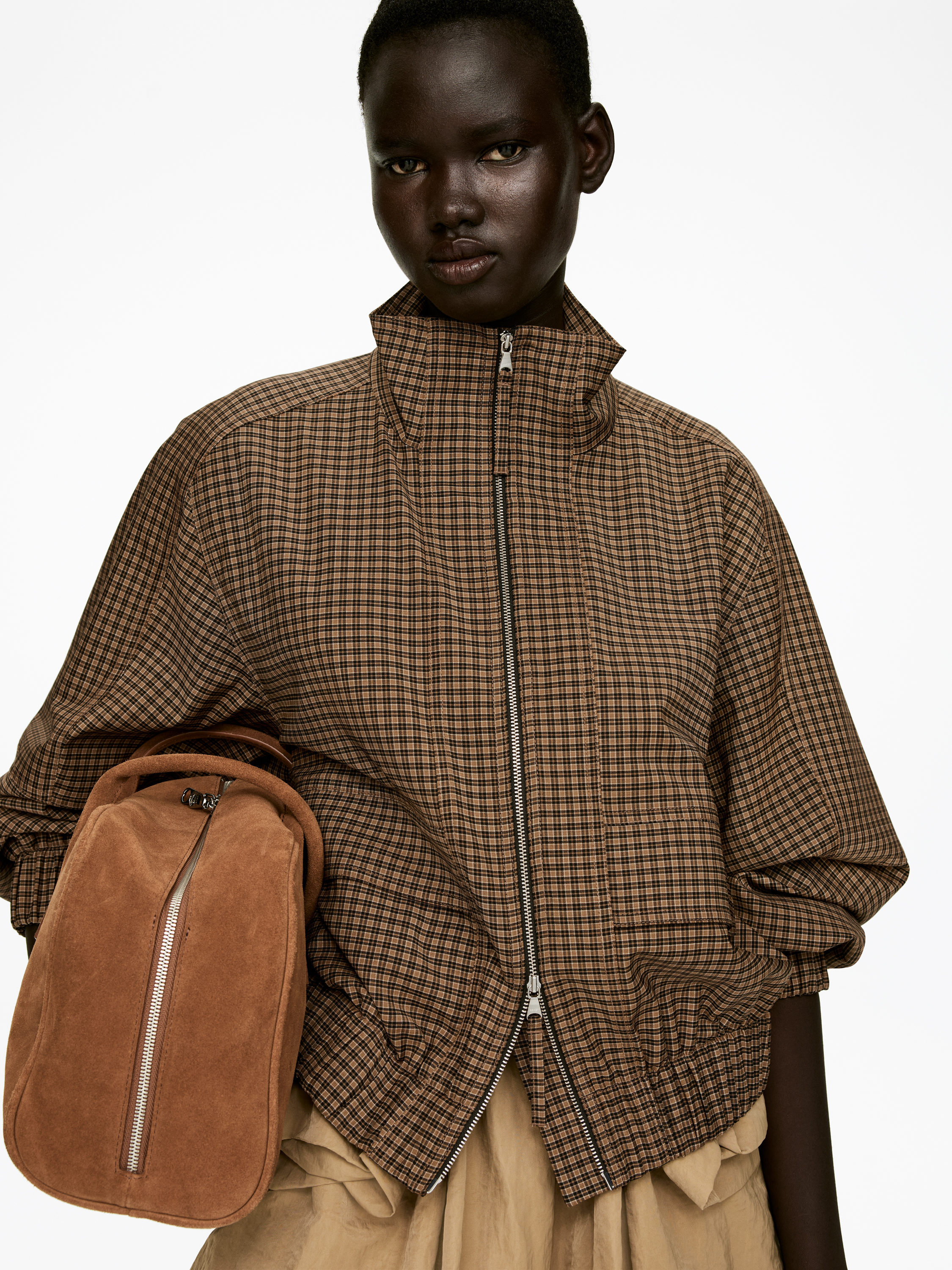 Checked Zip Jacket - Brown/Checkered - Loose fit - Women - StillMedia/Lookbook - 6