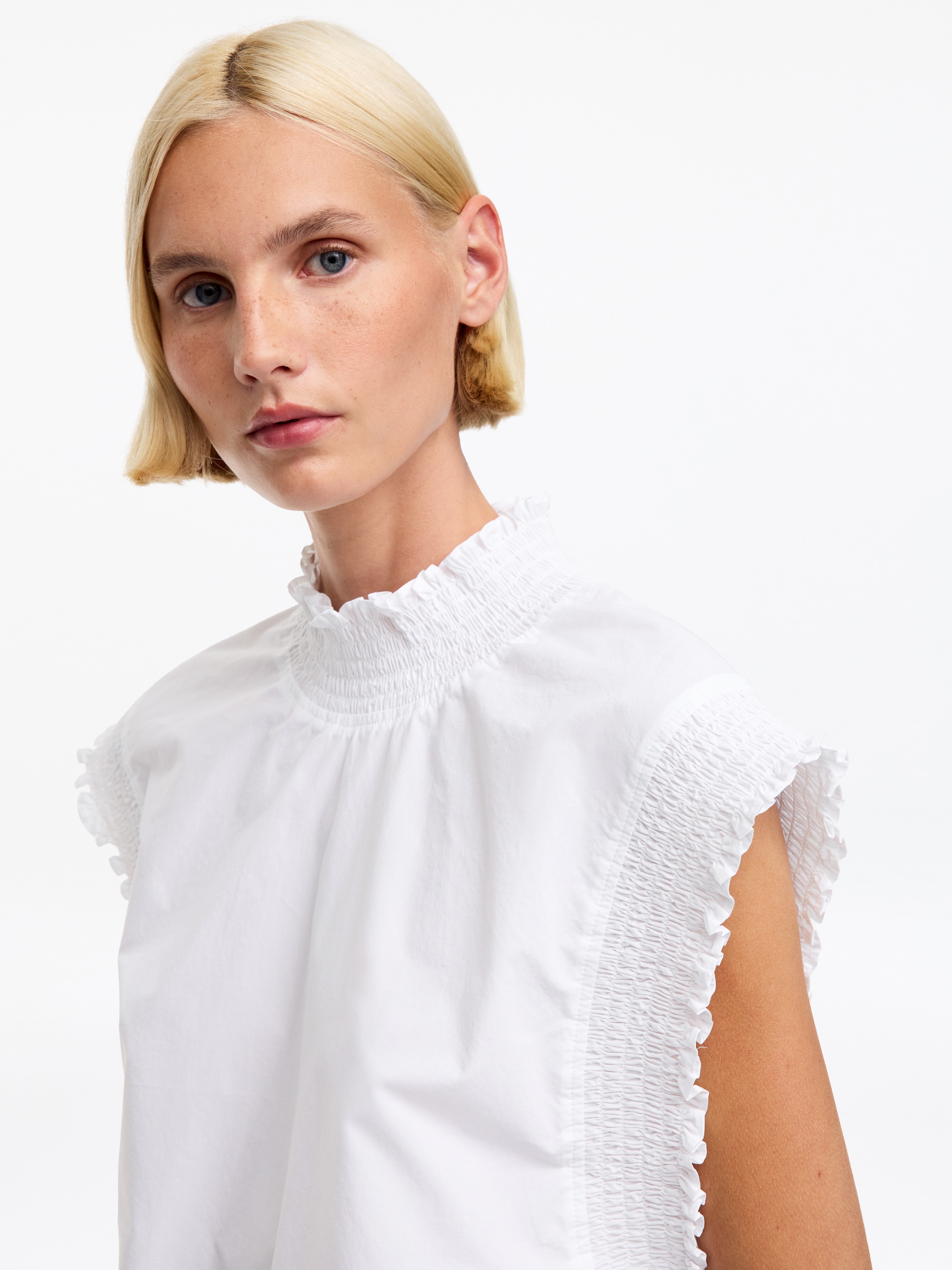 Smocked Cotton Poplin Top - Blanc - Regular fit - Femme - StillMedia/Lookbook - 4