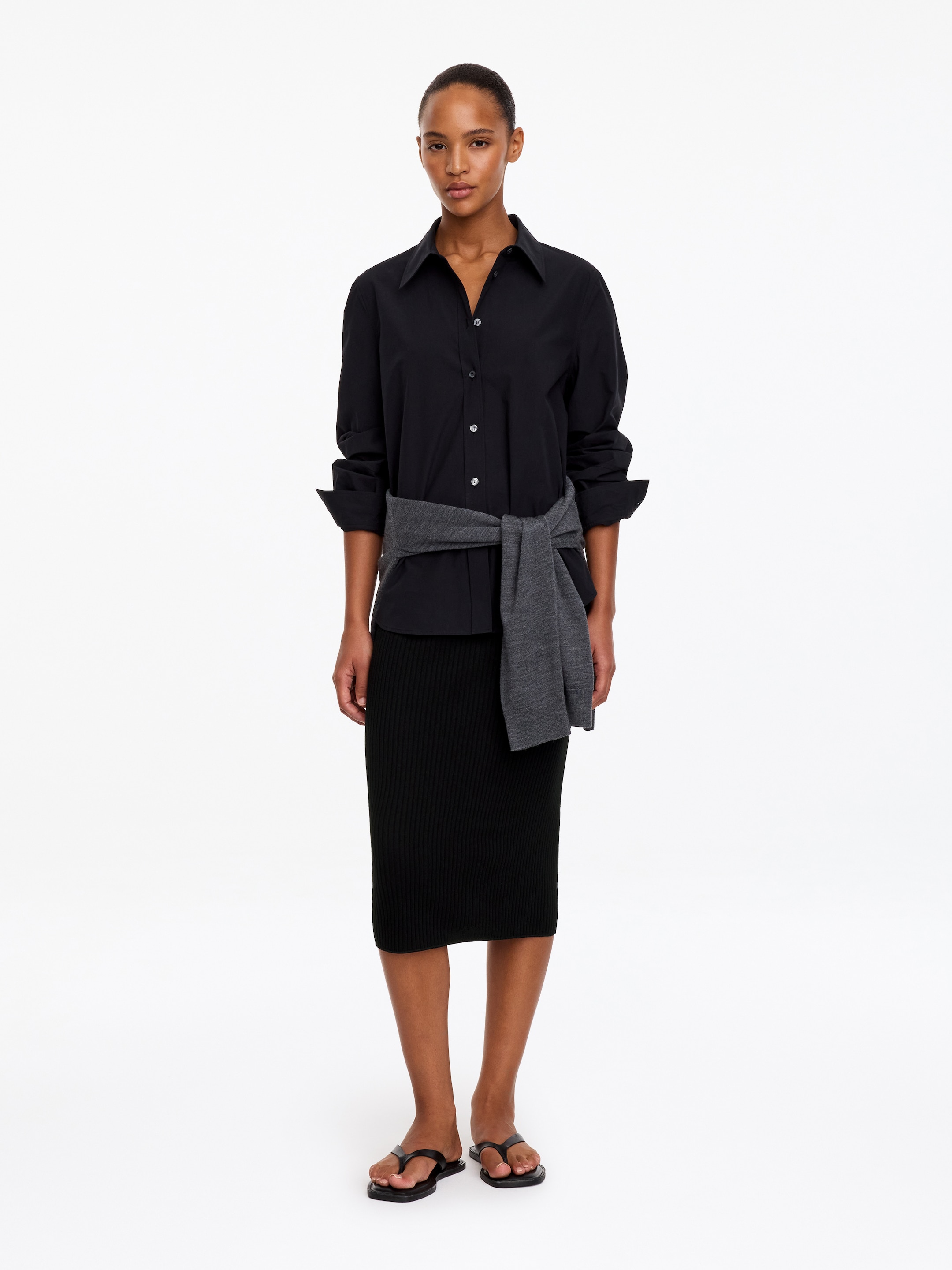 Prążkowana spódnica midi-Black-20853