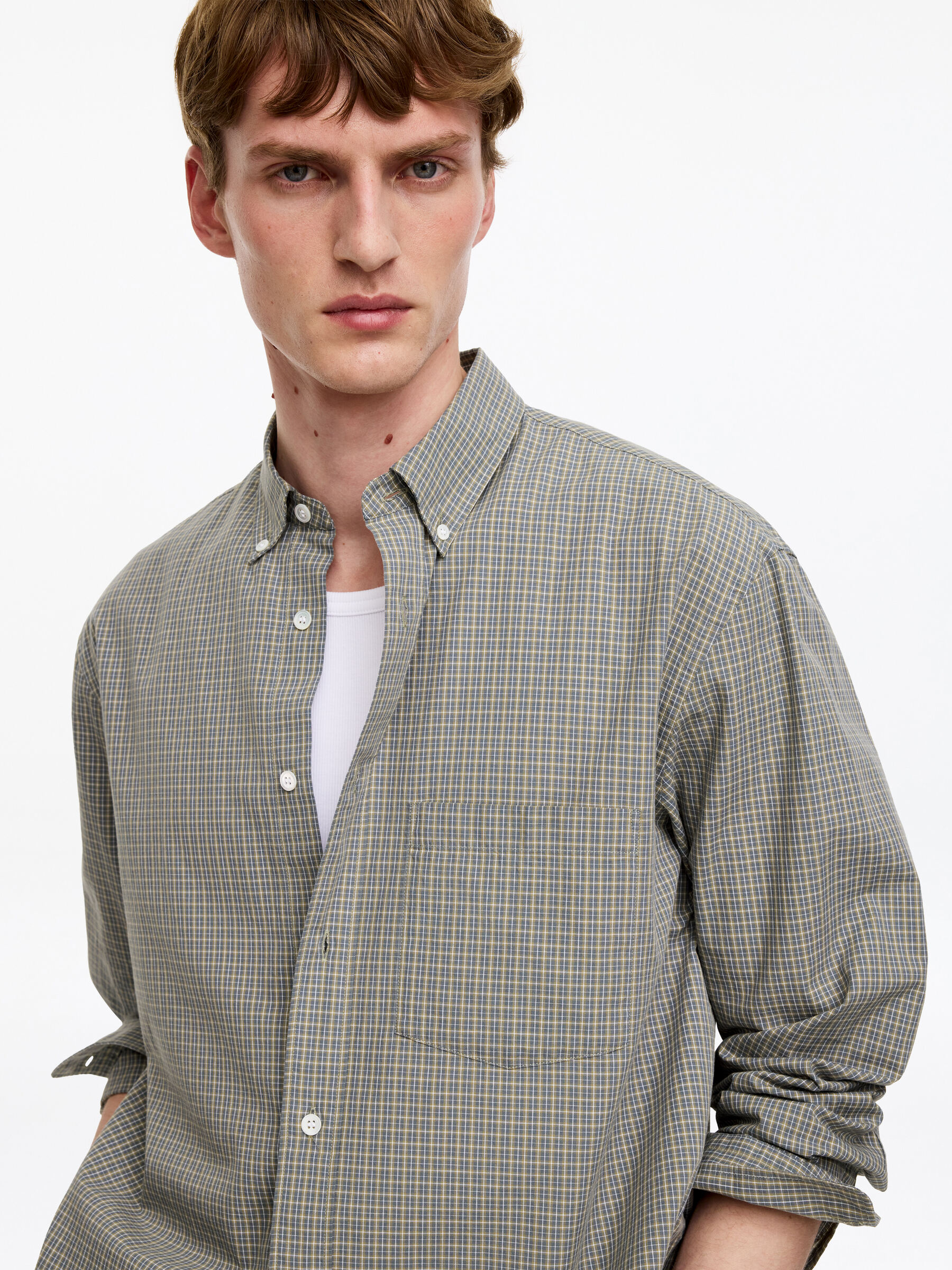 Chemise décontractée en coton - Taupe/Carreaux - Regular fit - men - StillMedia/Lookbook - 3