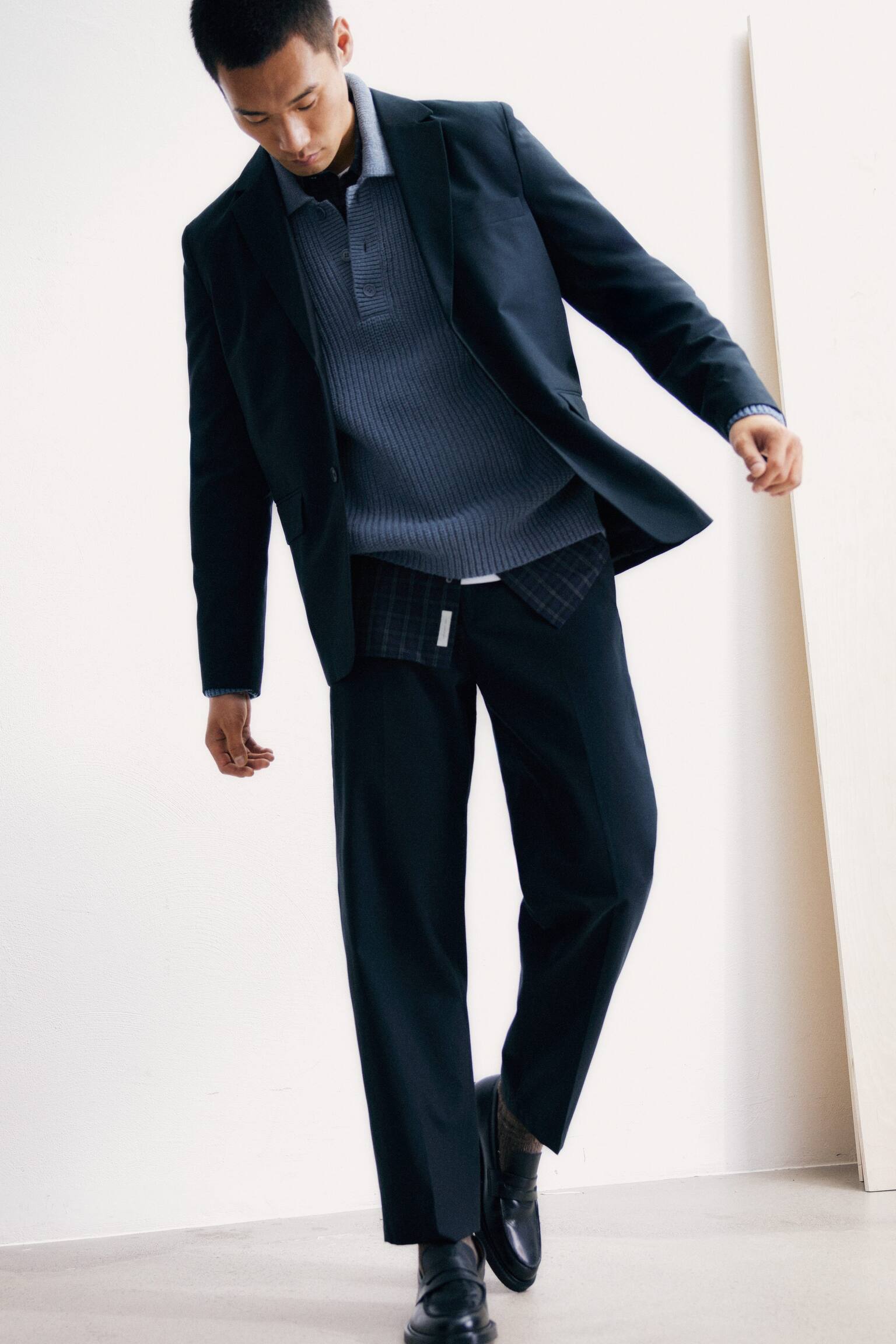 Pantalon en laine mélangée - Noir/Marron - 5