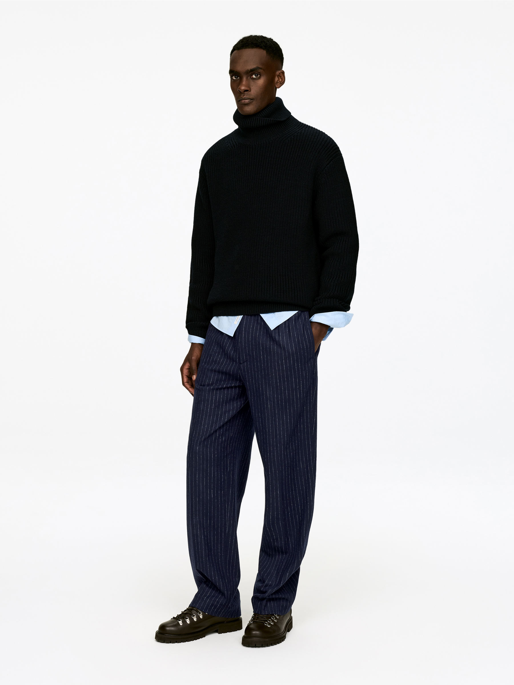 Pinstripe Wool Blend Trousers - Dark Blue - Loose fit - Men - StillMedia/Lookbook - 7