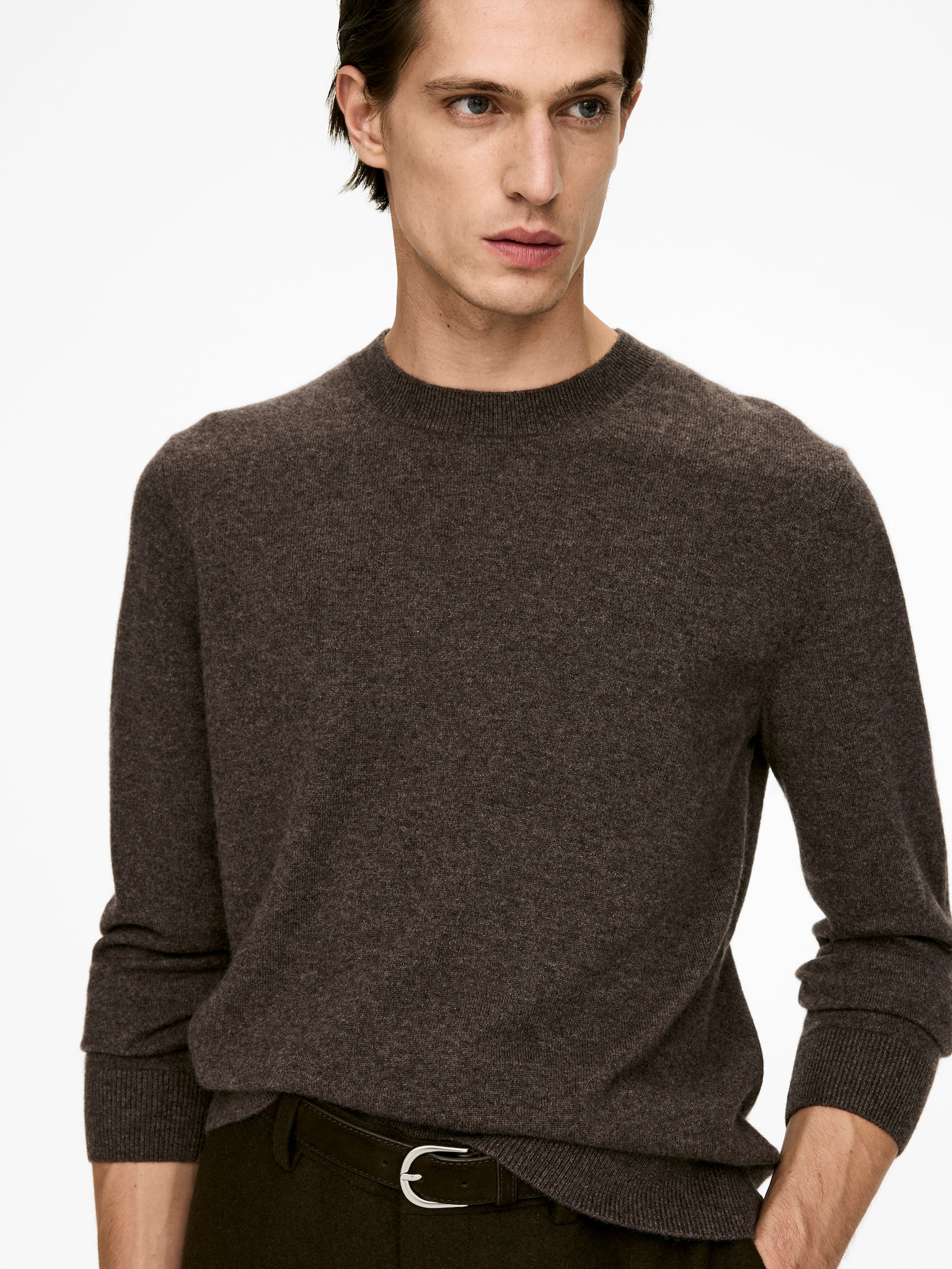 Pull à col rond en cachemire - Marron/Bleu foncé/Beige chiné - 6