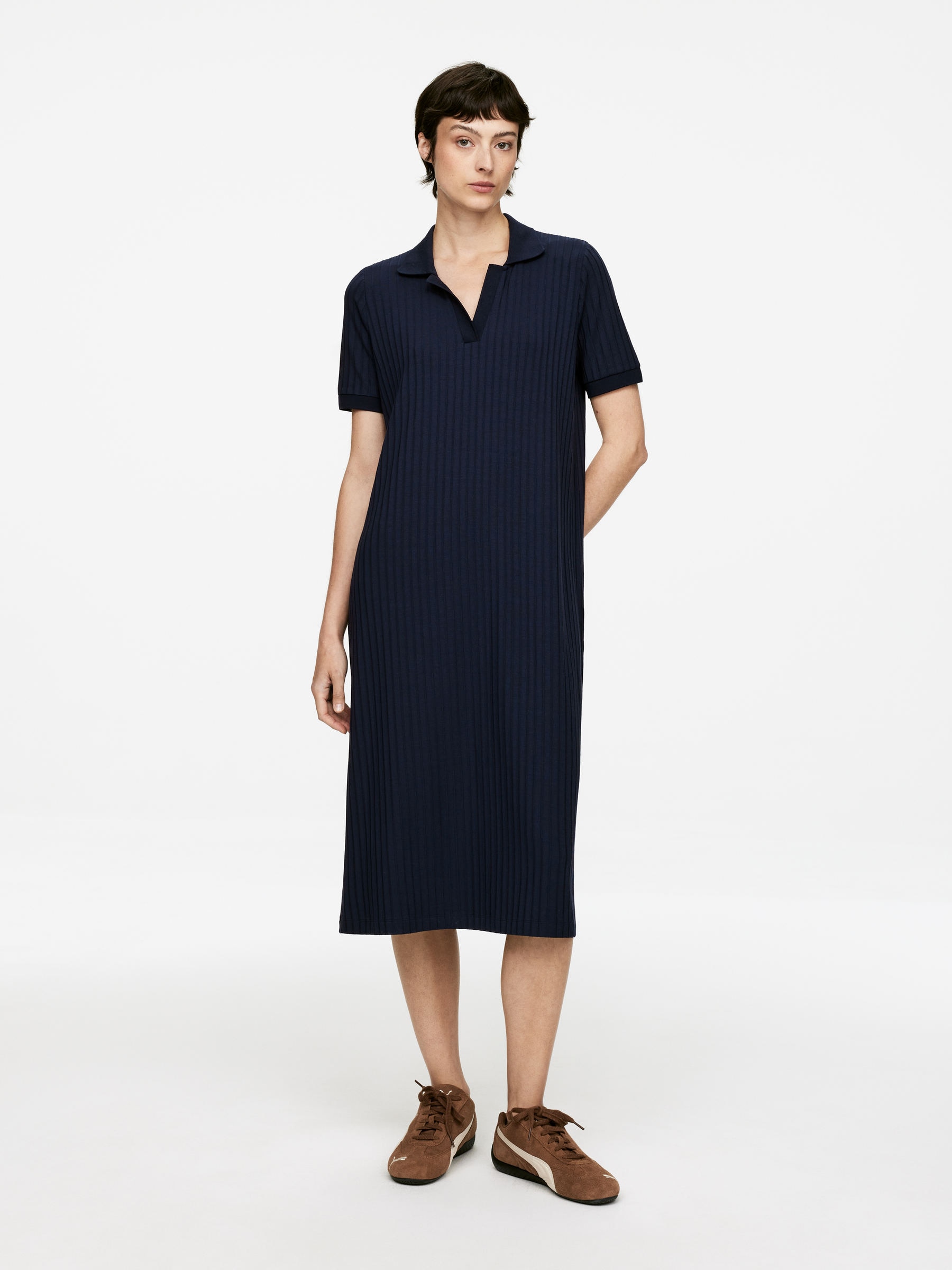 Rib-Knit Polo Dress