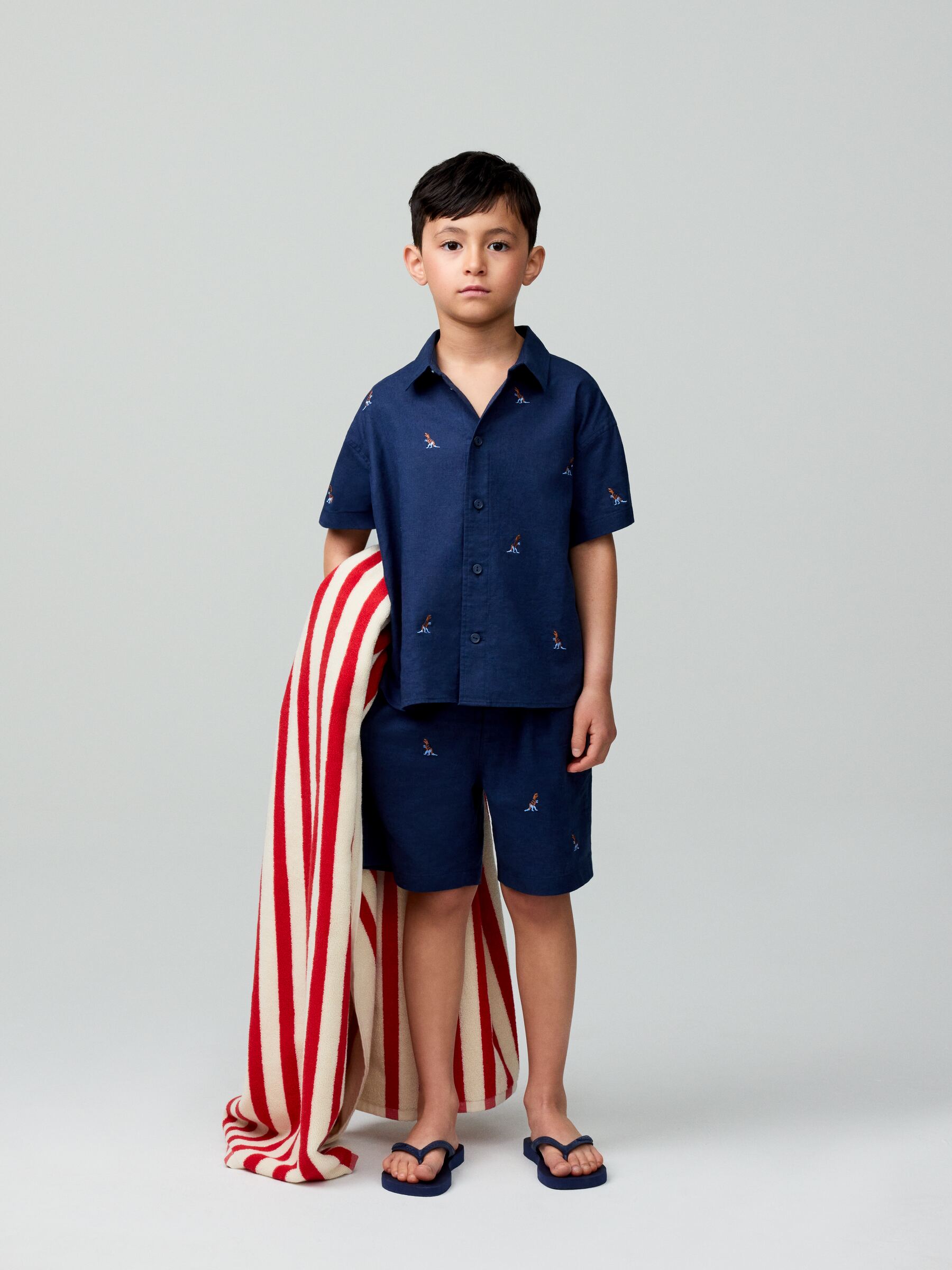 Chemise brodée en lin mélangé-#31344A-19398