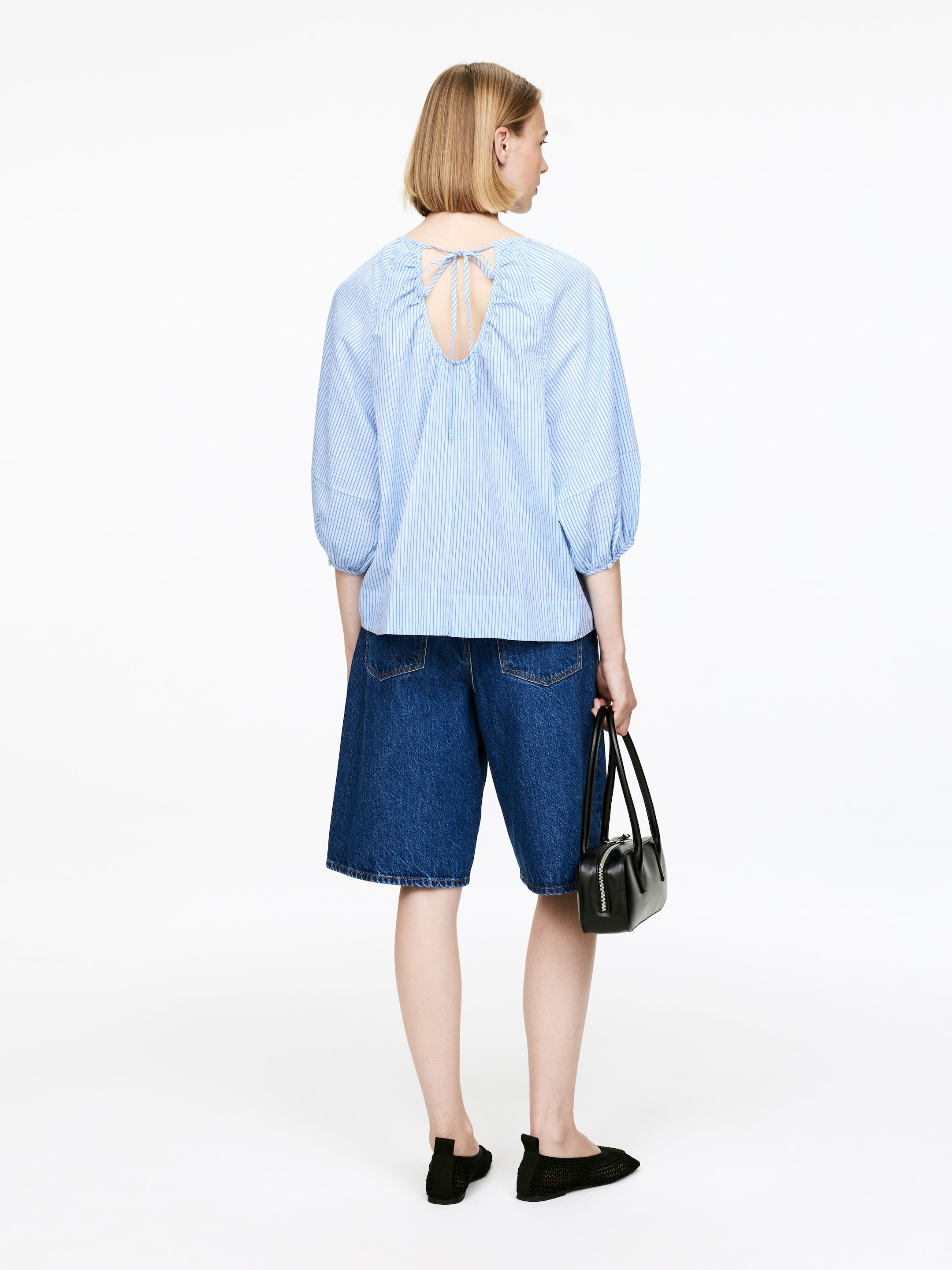 Visualizza immagine più grande: Blusa con vestibilità rilassata in cotone e lino - Azzurro/Righe - DONNA | H&M IT 3