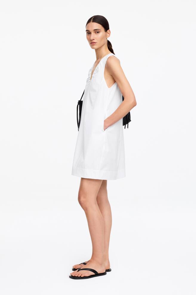 Gathered V-Neck Dress-White - 4
