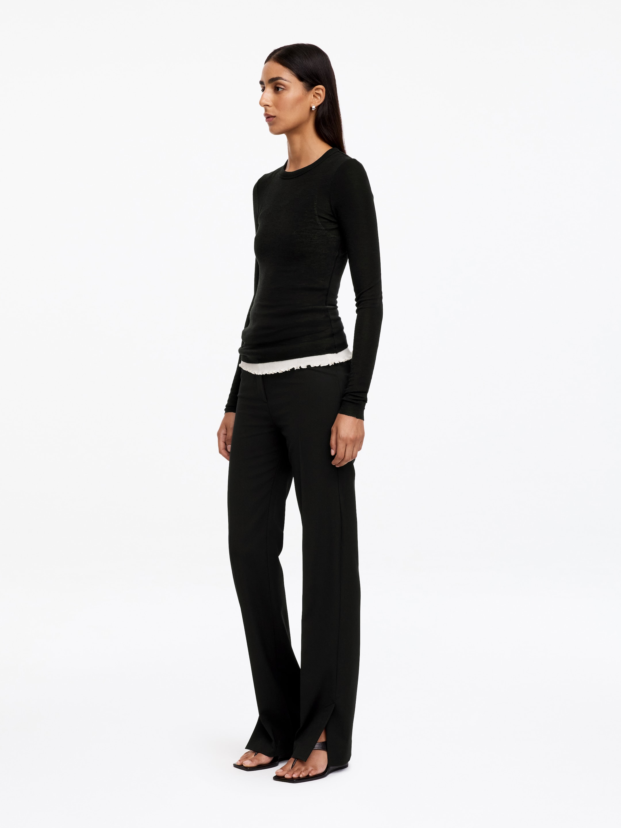 Top z wełny merynosów z długim rękawem - Czarny - Wąski fason - women - StillMedia/Lookbook - 30