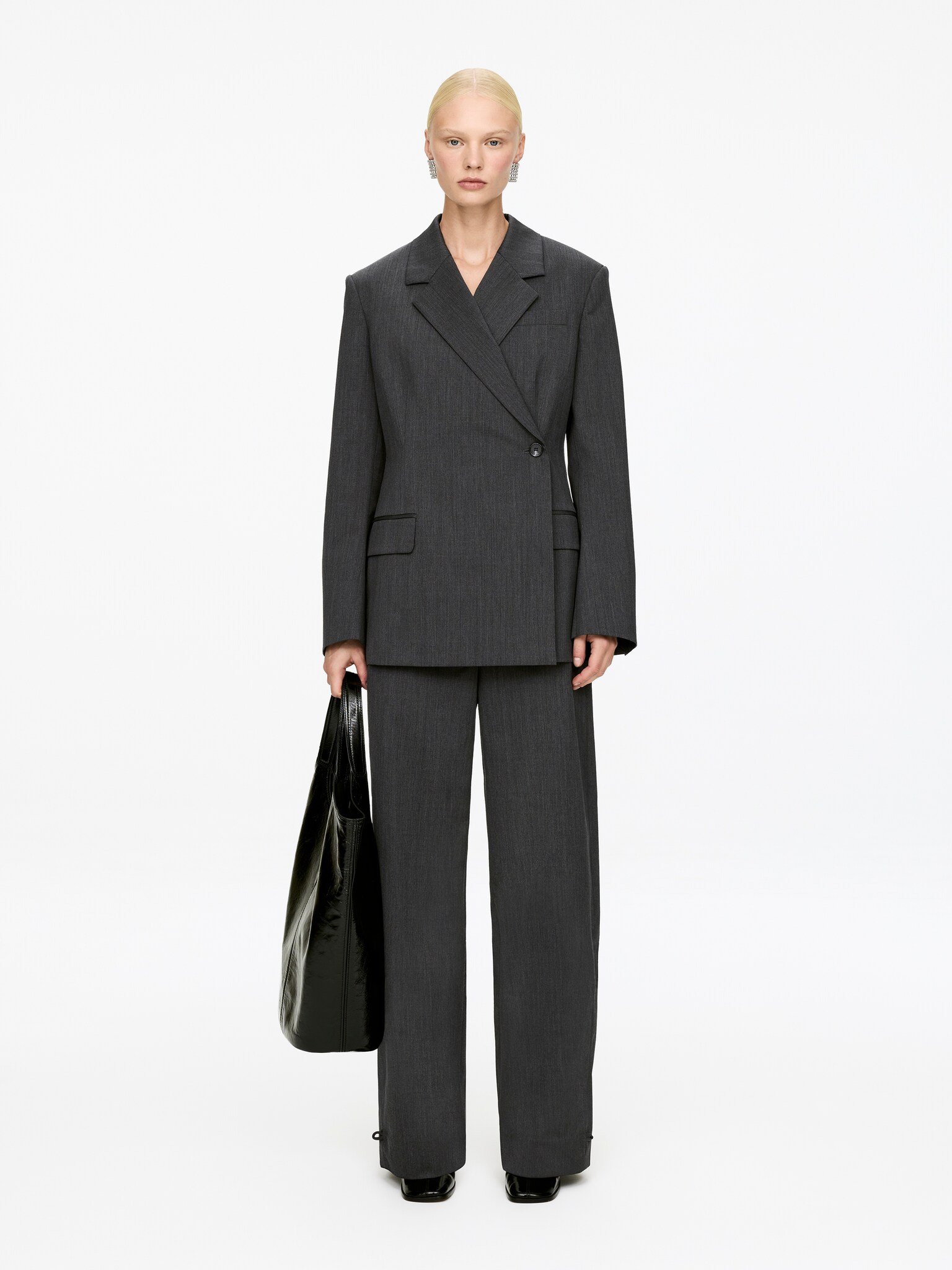 Blazer avvolgente in misto lana - Grigio mélange