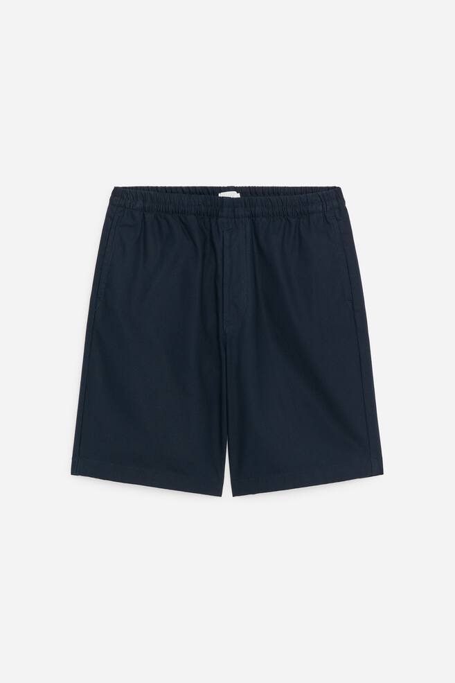Relaxed Cotton Linen Shorts - Dark Blue/Off White - 1