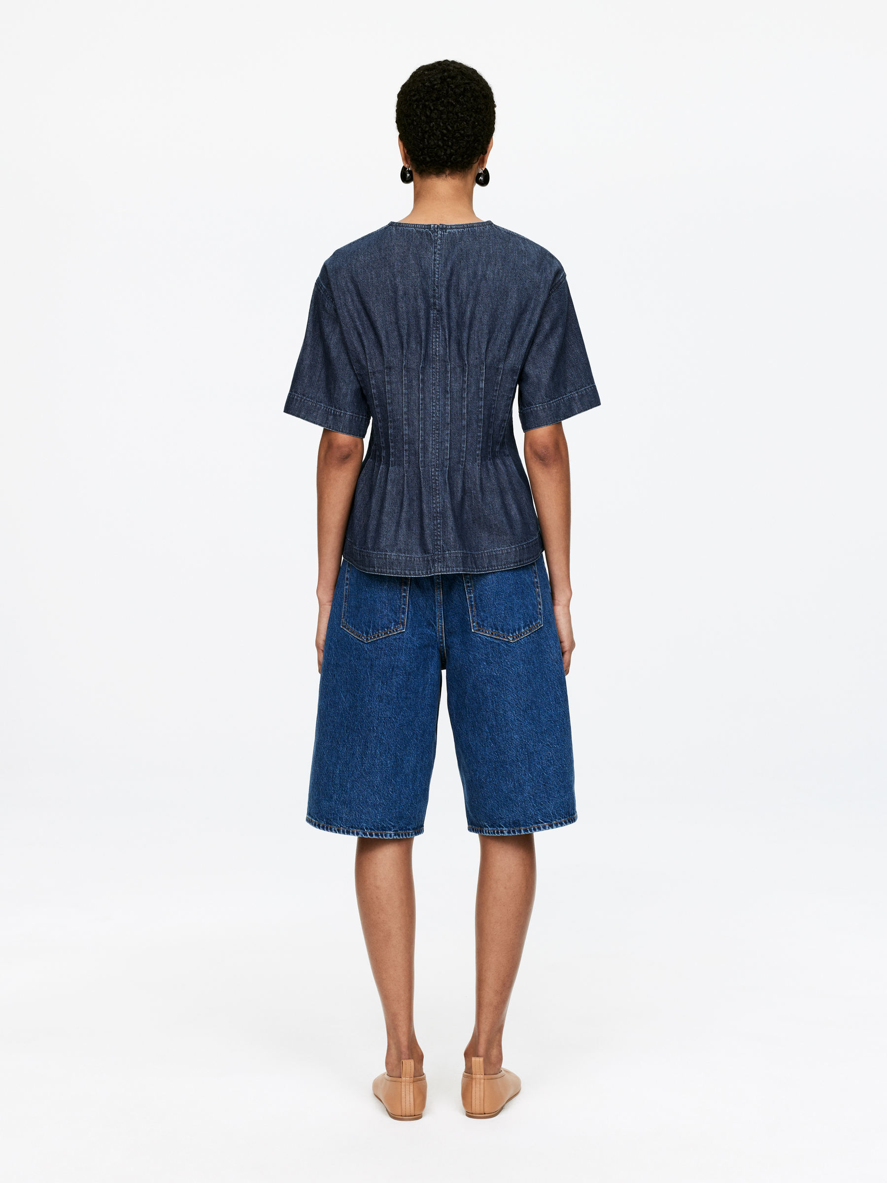 Pleated Denim Top - Dark Blue - Regular fit - Women - StillMedia/Lookbook - 3