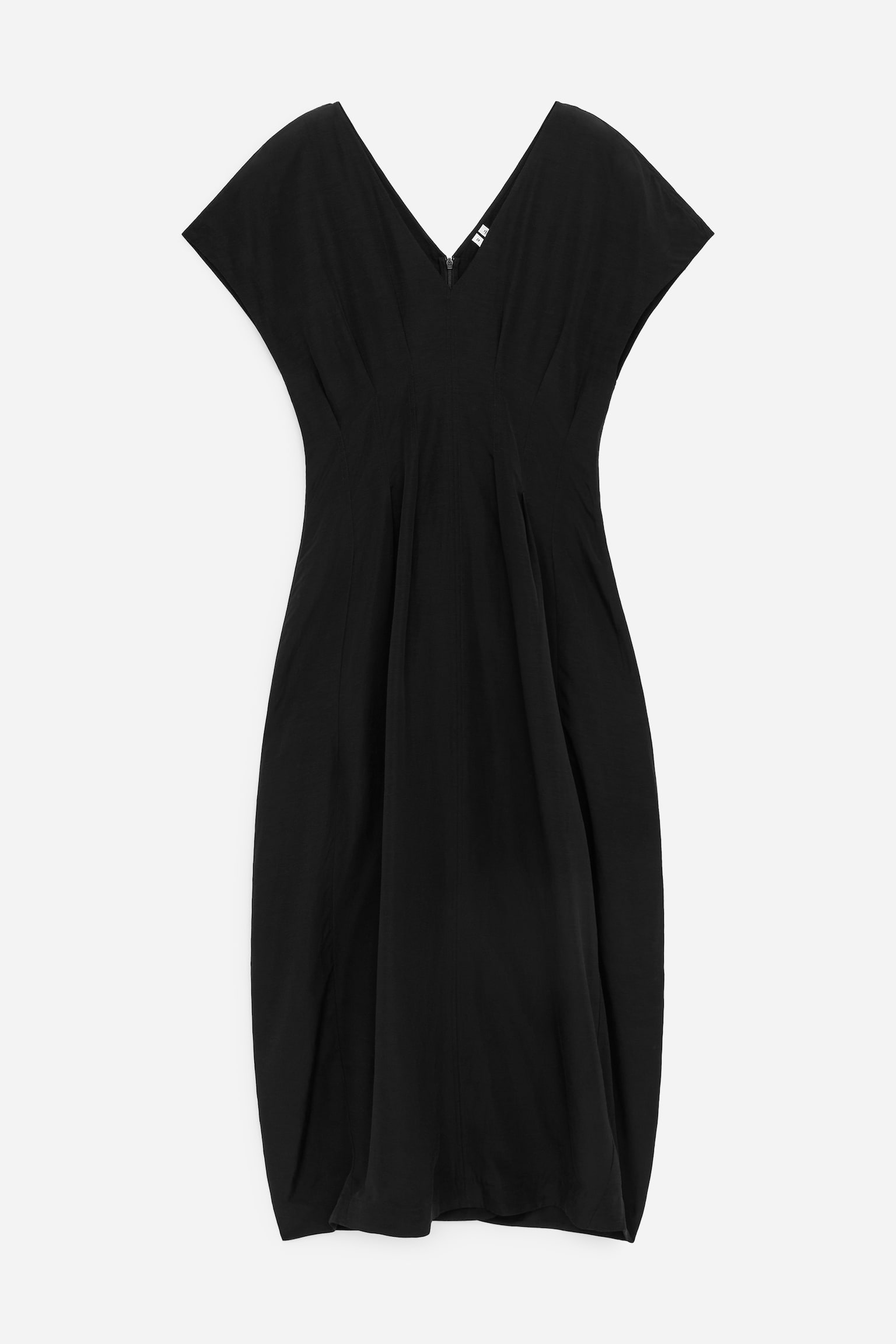 Robe à taille plissée et col en V - Noir - 2
