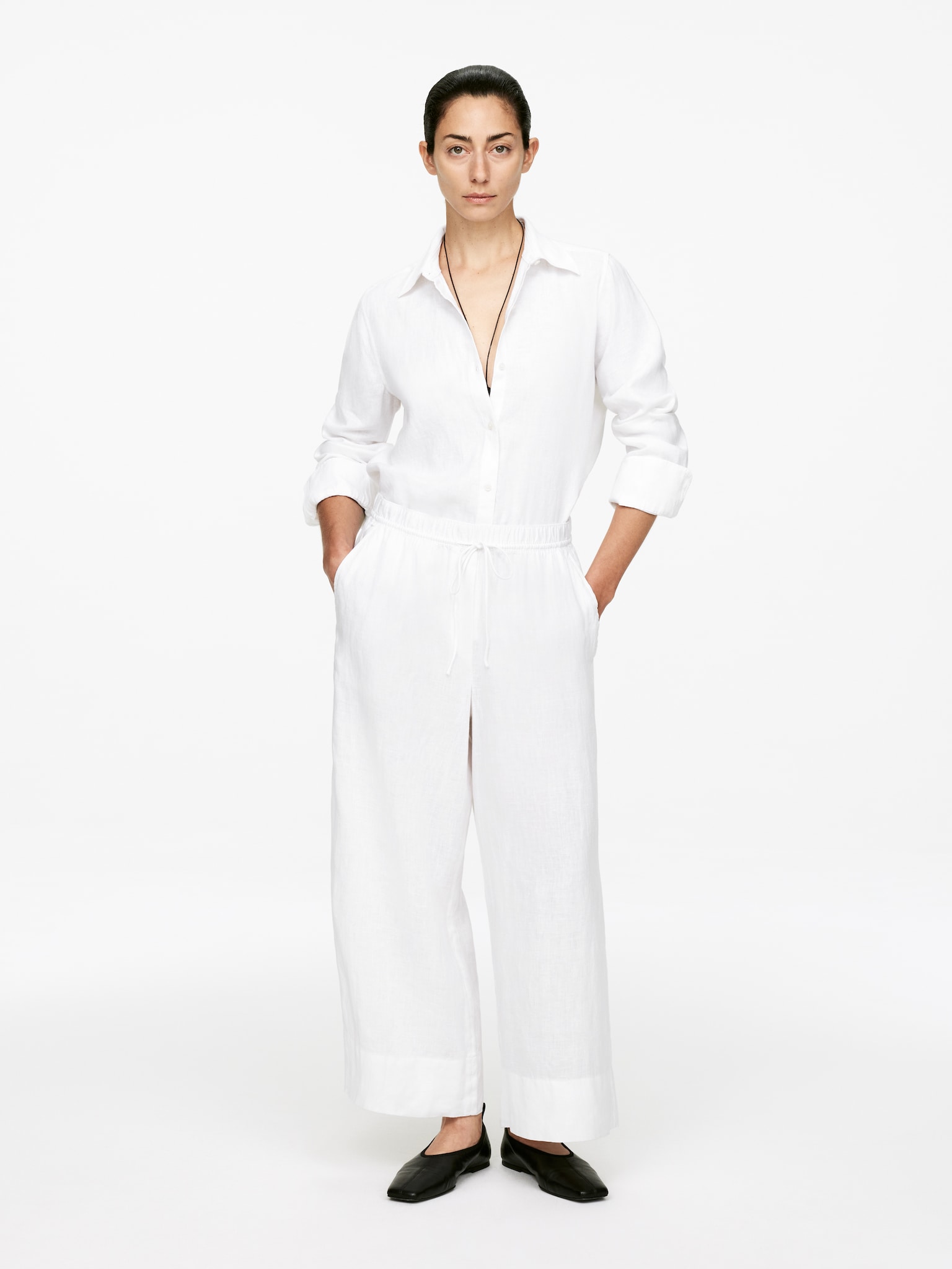 Pantalones de lino cropped - Blanco/Beige/Verde caqui/Azul oscuro