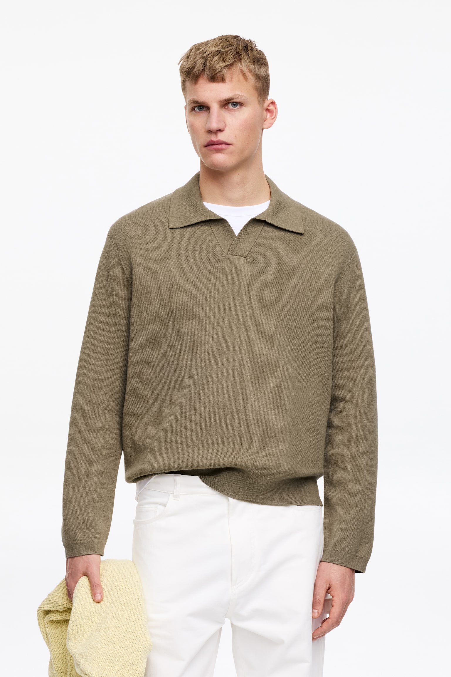 Finstickad polo shirt - Khakigrön/Mörkblå/Brun - 1