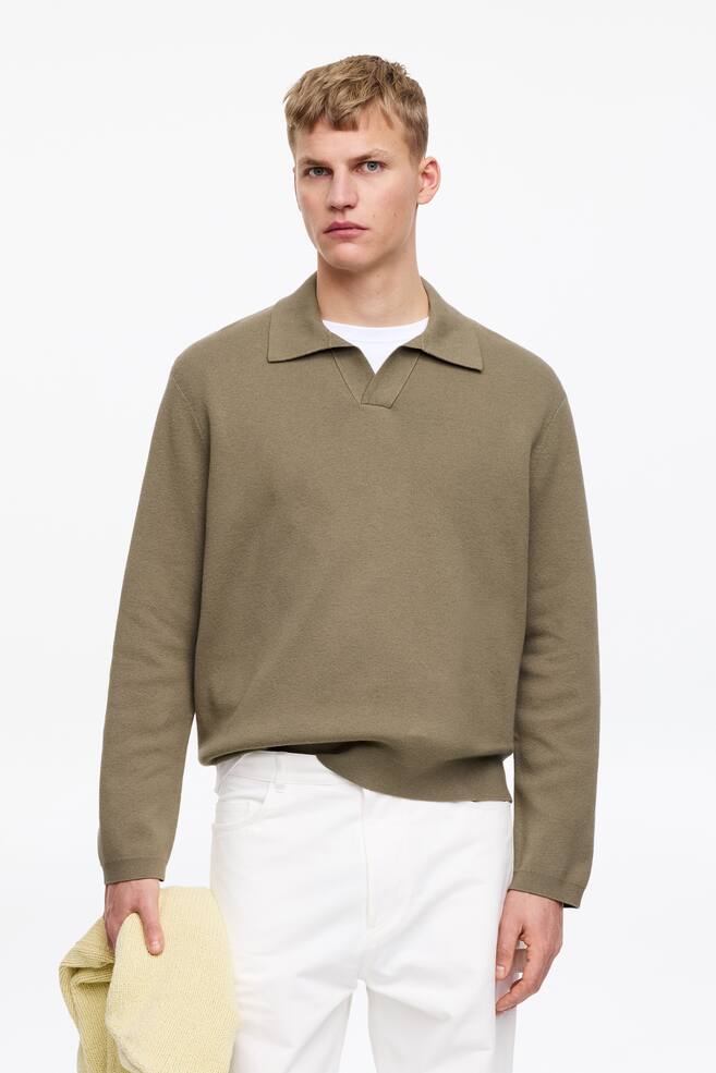 Poloshirt aus Baumwolle und Seide - Khaki/Dunkelblau/Braun - 2