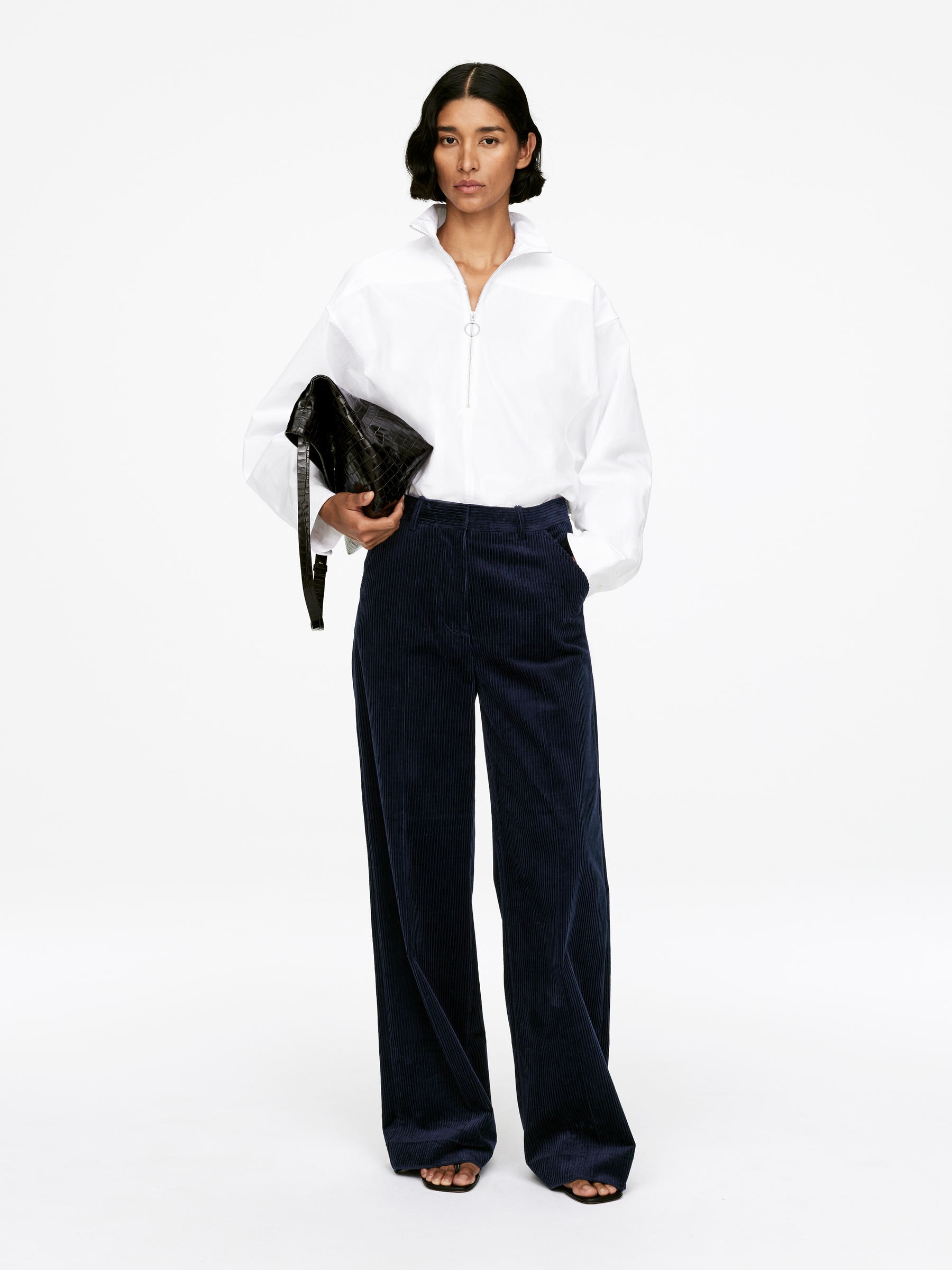 Wide-Leg Corduroy Trousers - Dark Blue - Relaxed fit - Women - StillMedia/Lookbook - 9