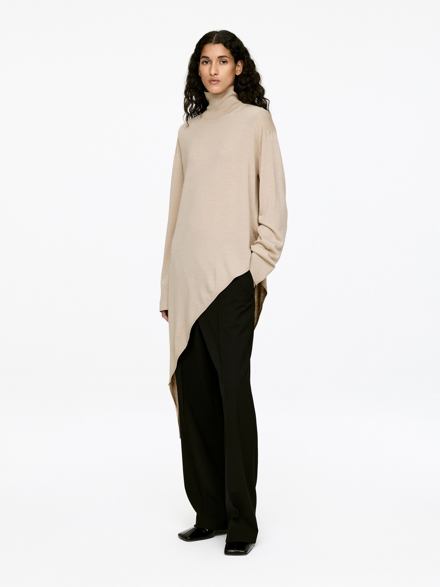 Asymmetric Wool Jumper - Light Beige - 4