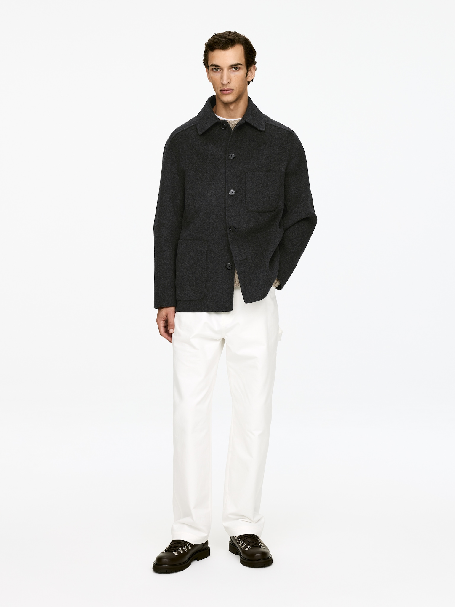 Jachetă din amestec de lână dublu stratificat - Gri închis/Dark Blue - 2