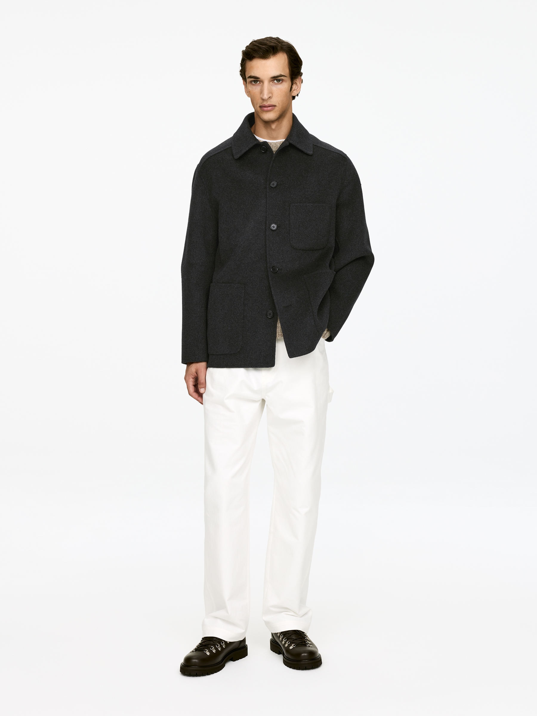 Double-Face Wool Blend Jacket-#505050-17300