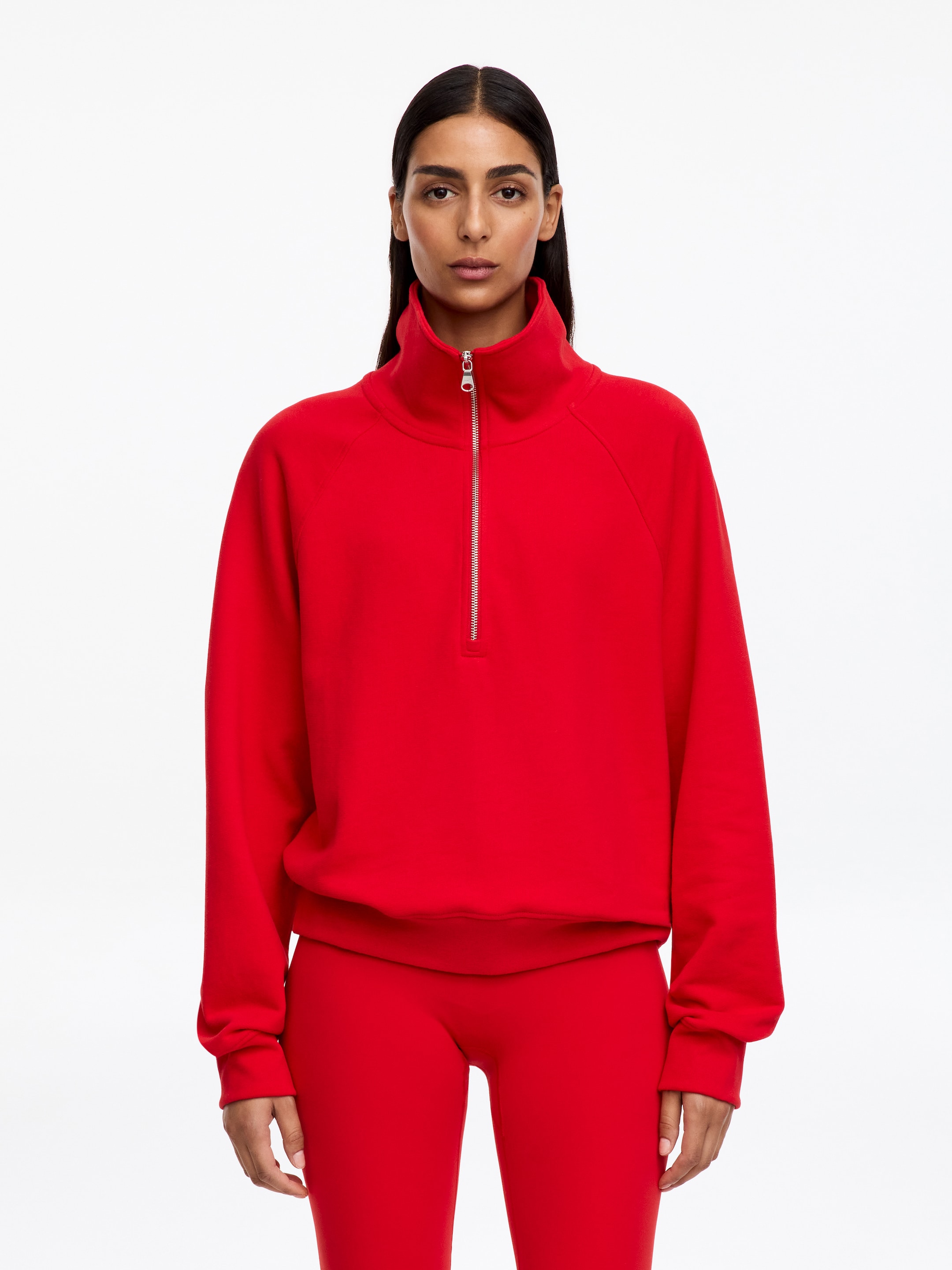 Half-Zip Terry Sweatshirt-Red-20197