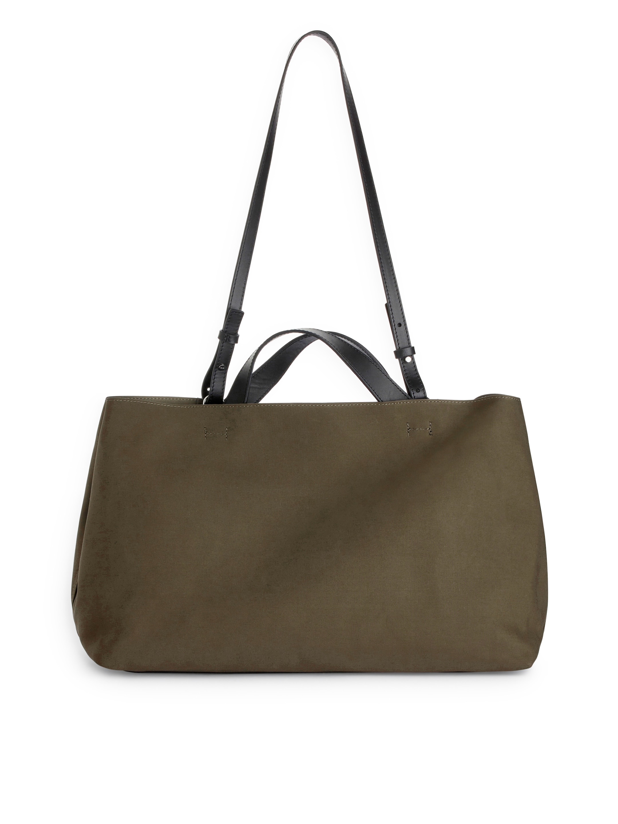 Leather-Trimmed Medium Tote - Khaki Green - Women - StillMedia/DescriptiveStillLife - 1