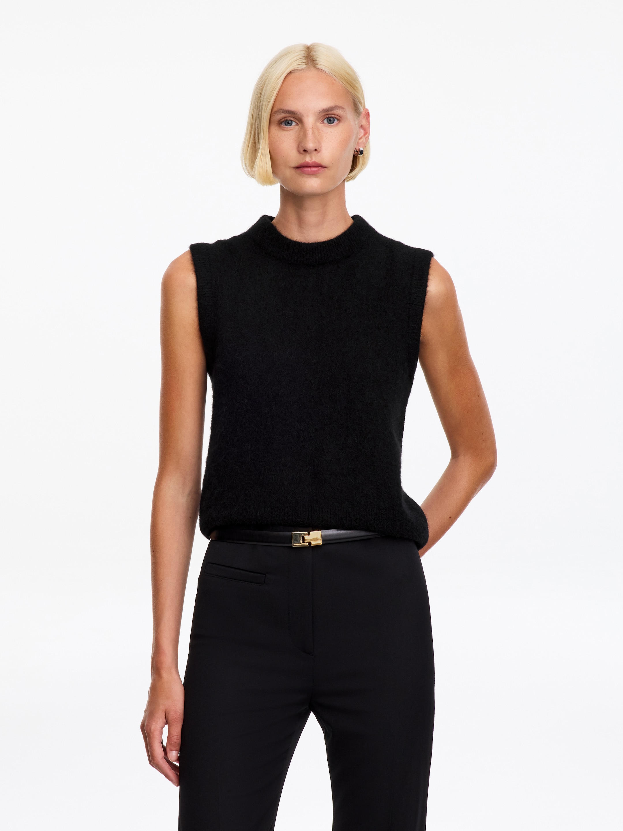 Alpaca-Wool Blend Vest-Black-11696