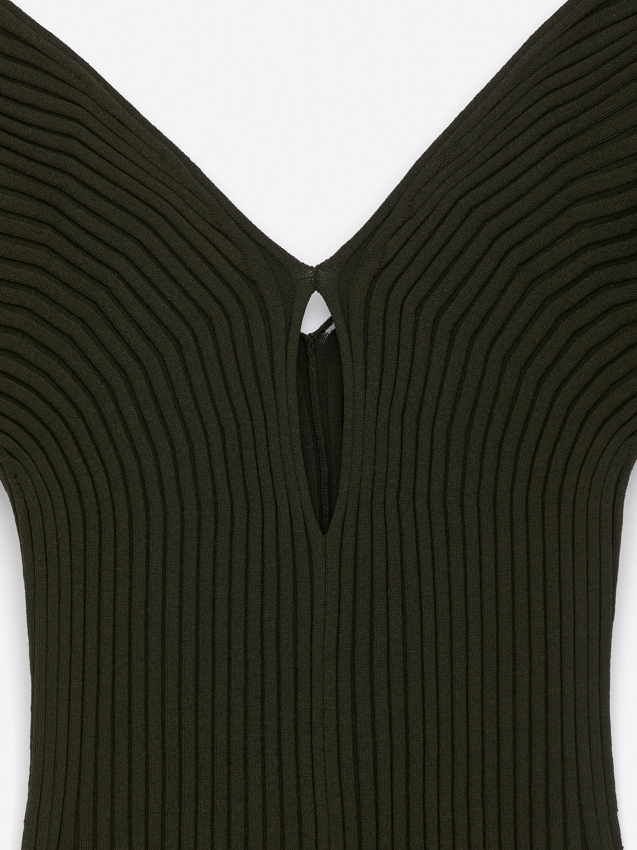 Grotere afbeelding bekijken: Geribbelde top met V-hals - Donkergroen - DAMES | H&M BE 6