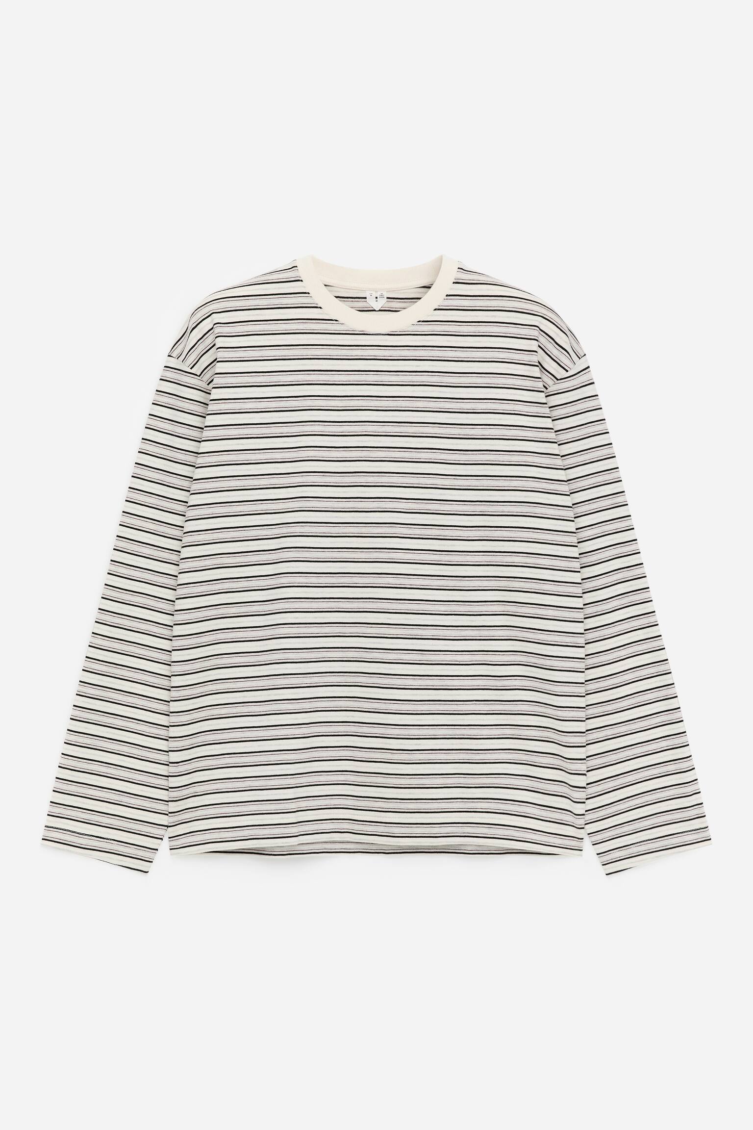 Χαλαρό μακρυμάνικο T-Shirt - Off White/Black/Plum - 2