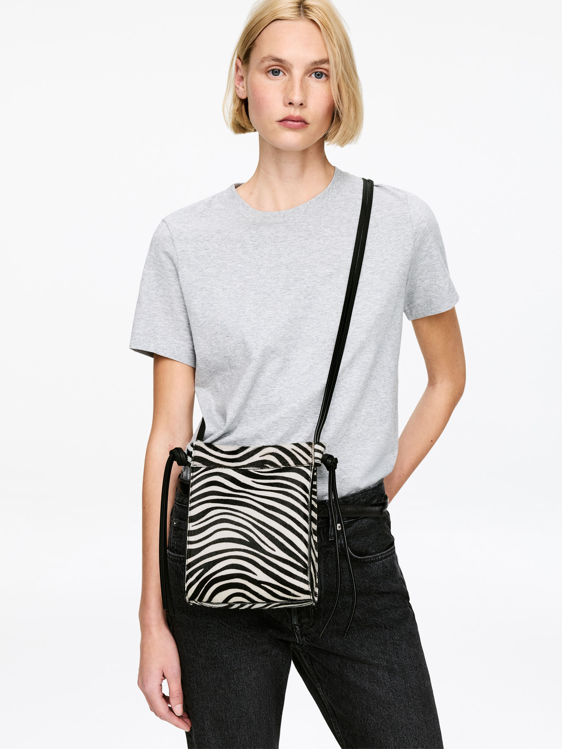 Zebra-Print Leather Crossbody Bag-#272627-17449
