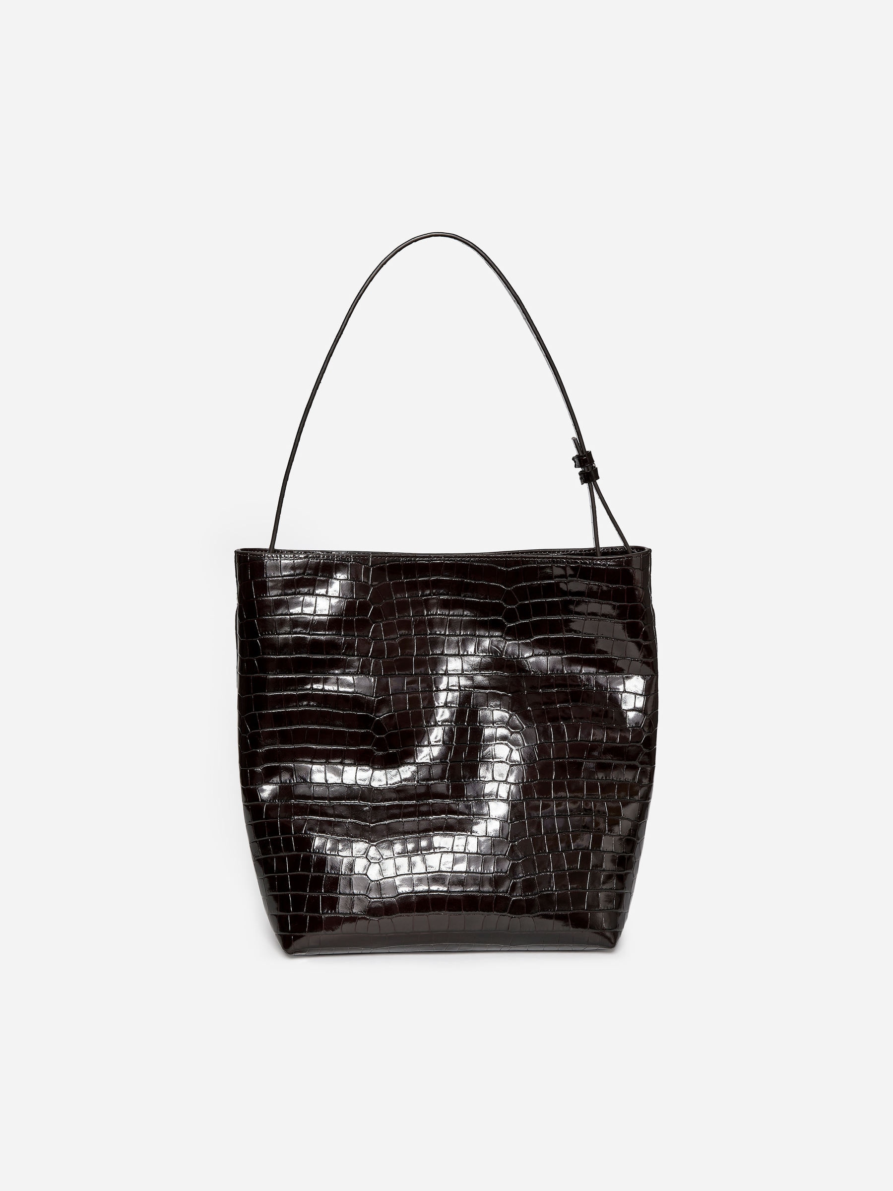 Croc-Effect Leather Tote-#3F3838-17328