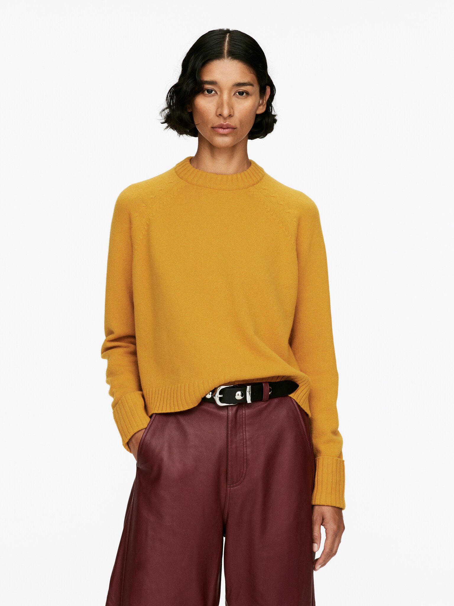 Pull en laine à poignets repliés - Jaune foncé/Blanc cassé/Bleu foncé - 1