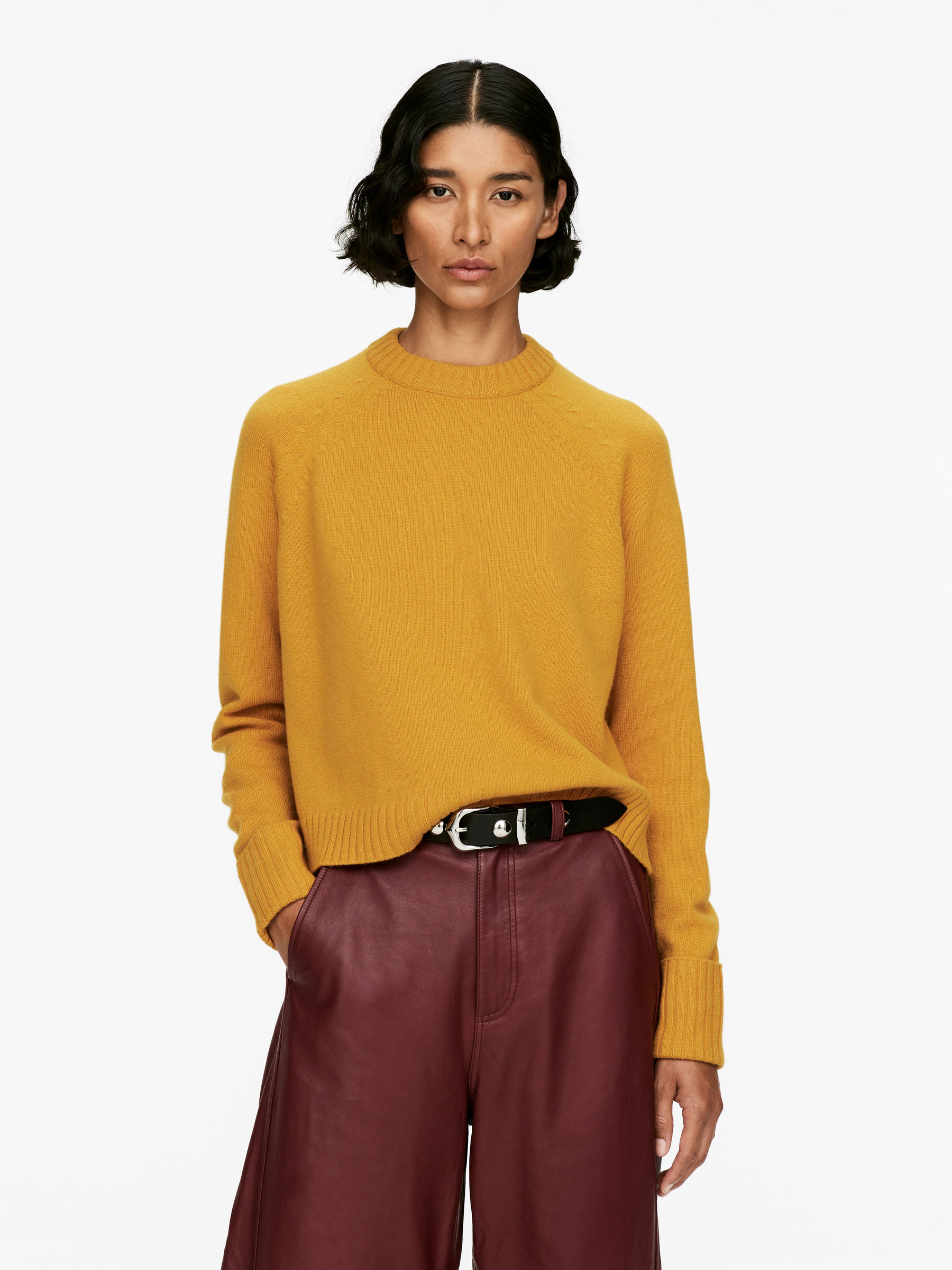 Folded Sleeve Wool Jumper-#BB8C3F-16518