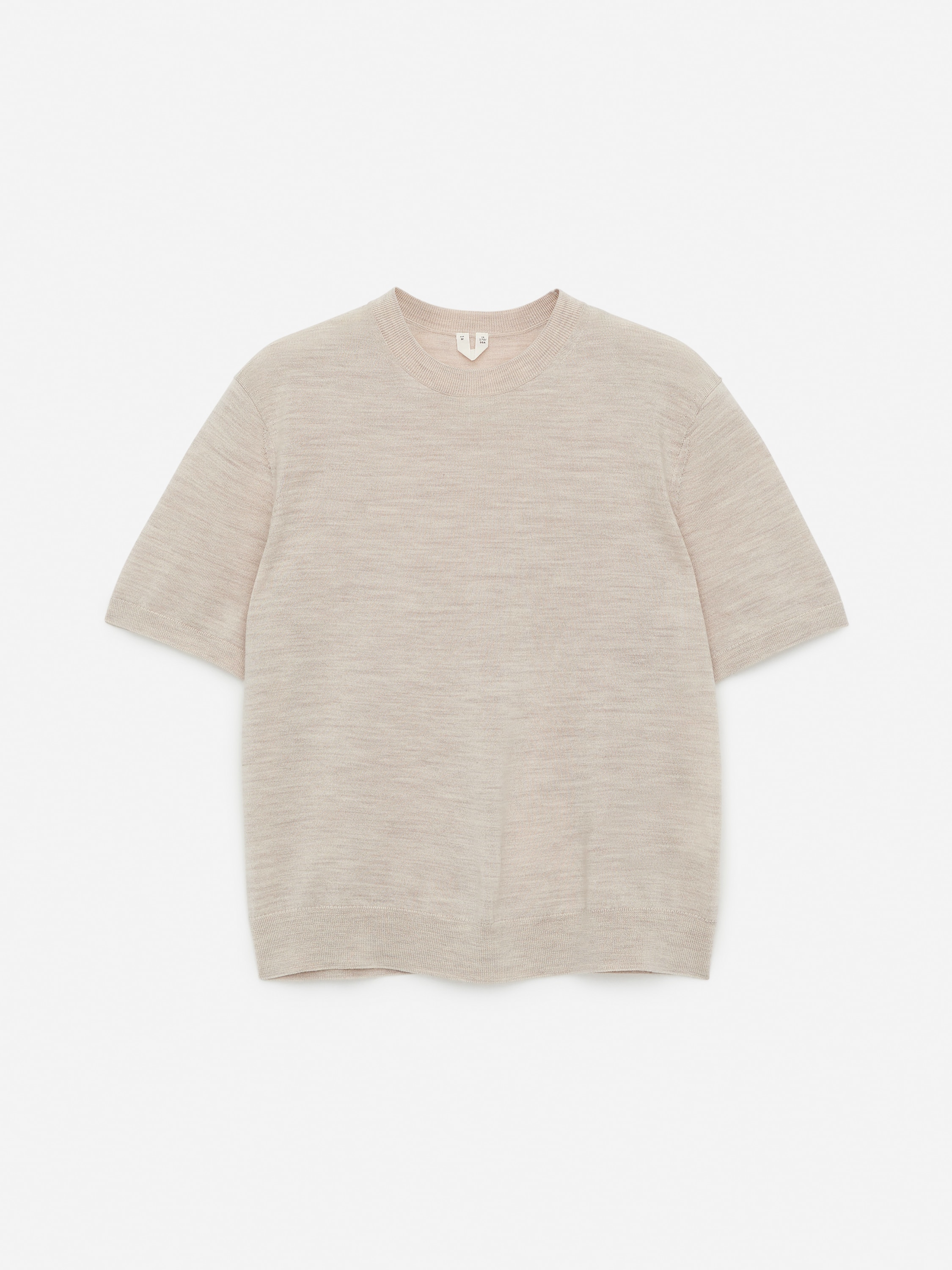 T-skjorte i strikket merinoull - Lys beige/Mørkeblå/Mørk beige/Svart