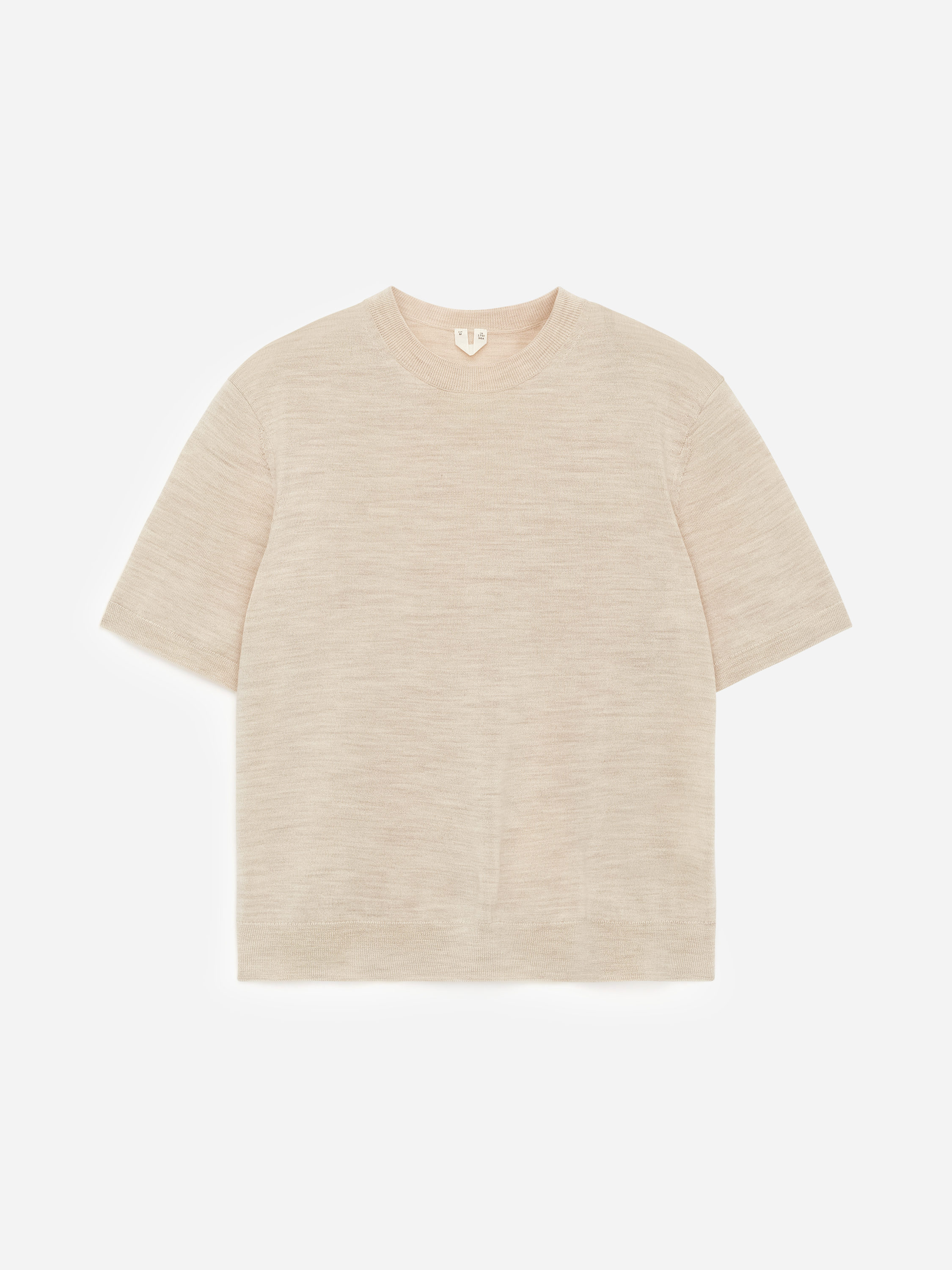 Gestricktes T-Shirt aus Merinowolle-Beige-14241