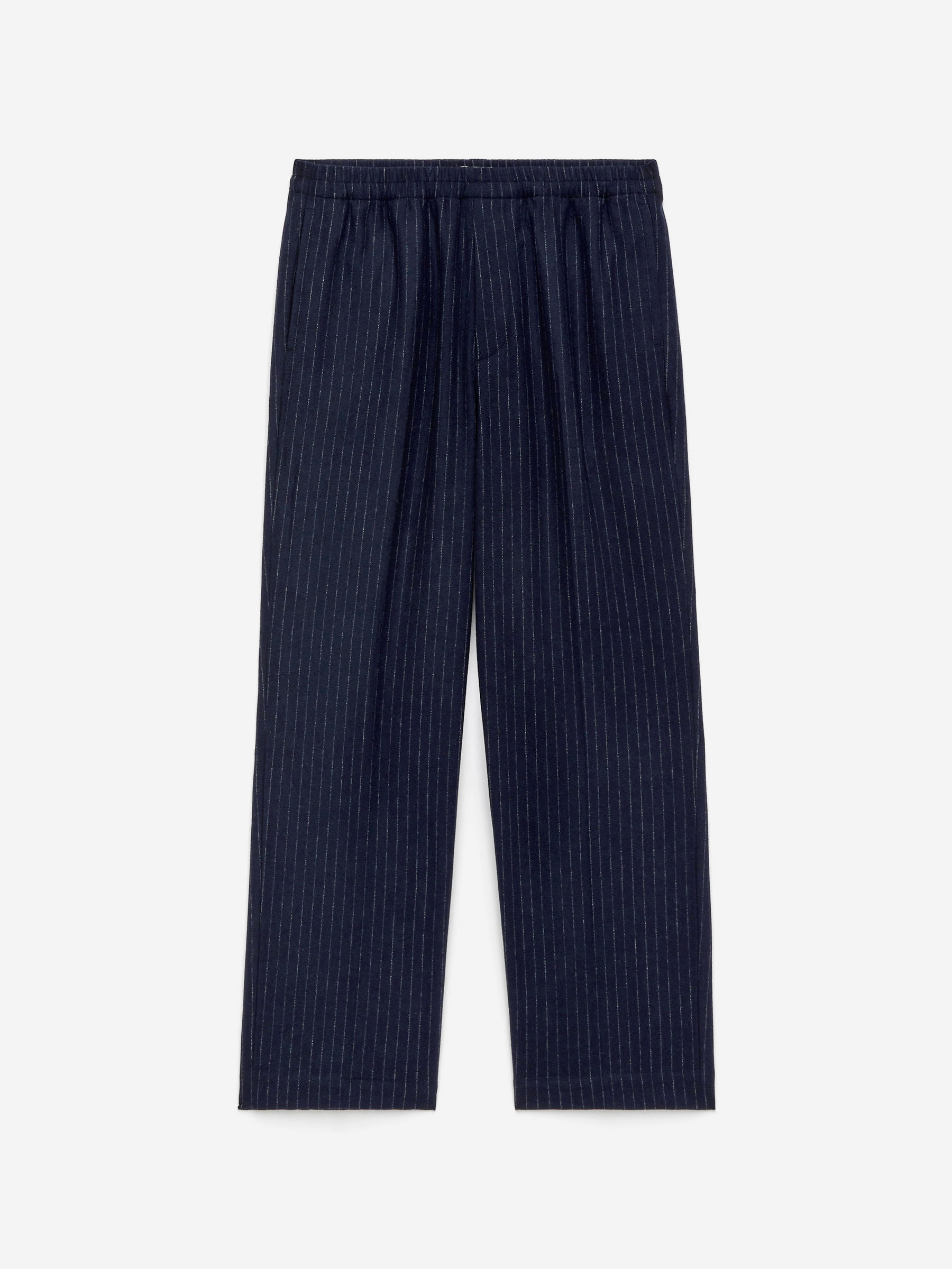 Pinstripe Wool Blend Trousers-Blue-16988