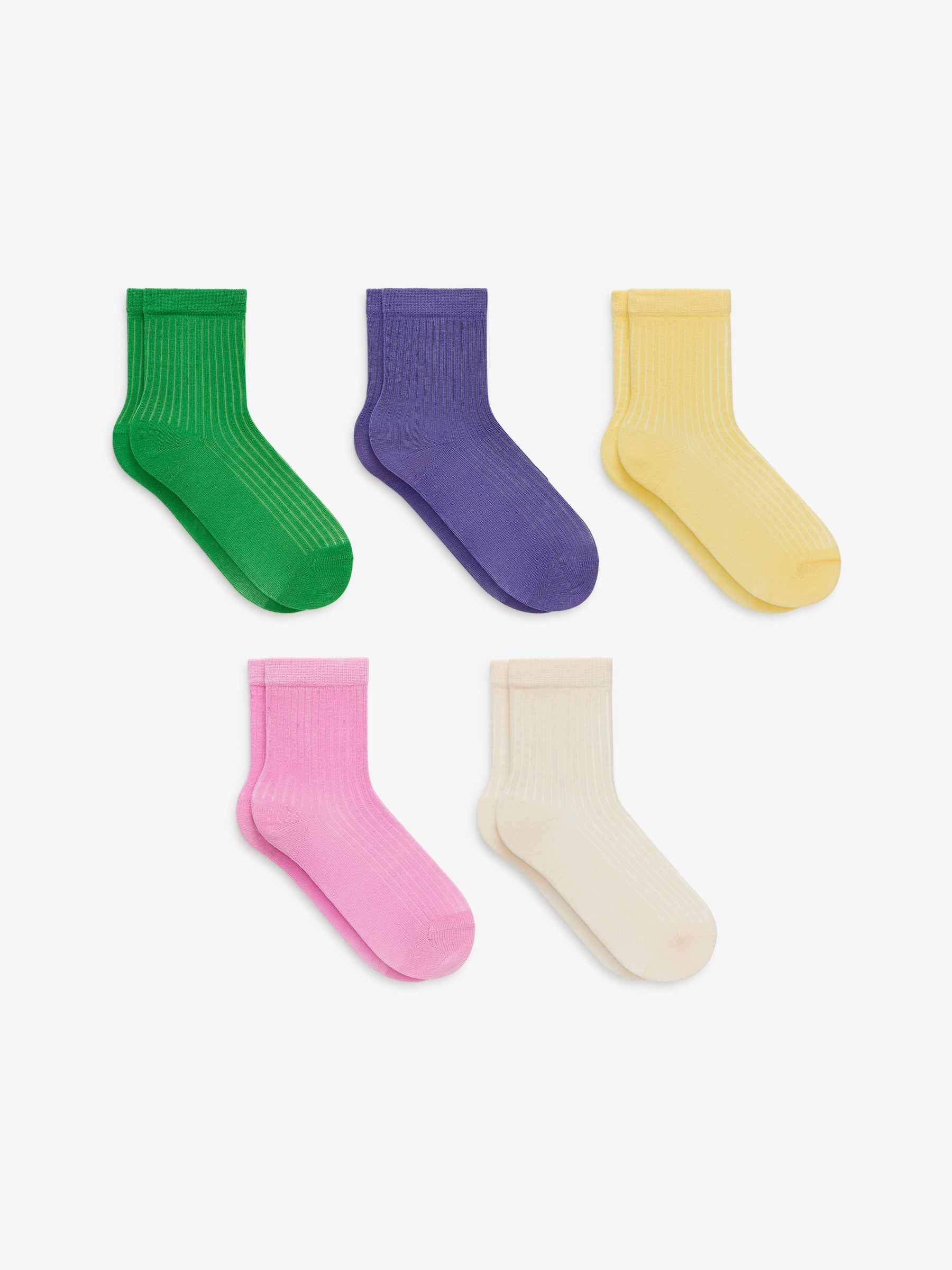 Rib Knit Socks, 5 Pairs-#E0DA96-14180