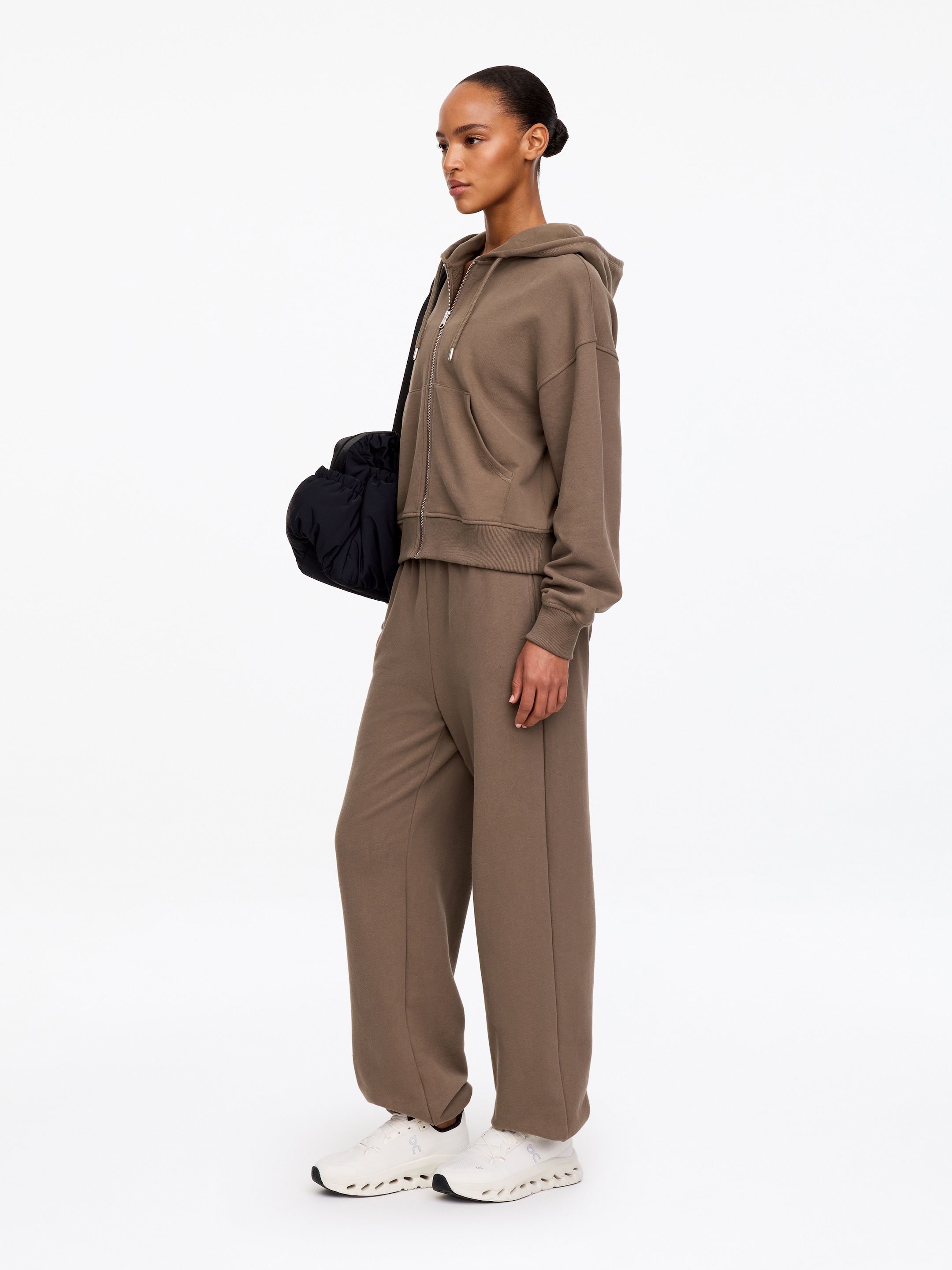 Sweat à capuche zippé en molleton de coton - Taupe foncé - Regular fit - women - StillMedia/Lookbook - 3