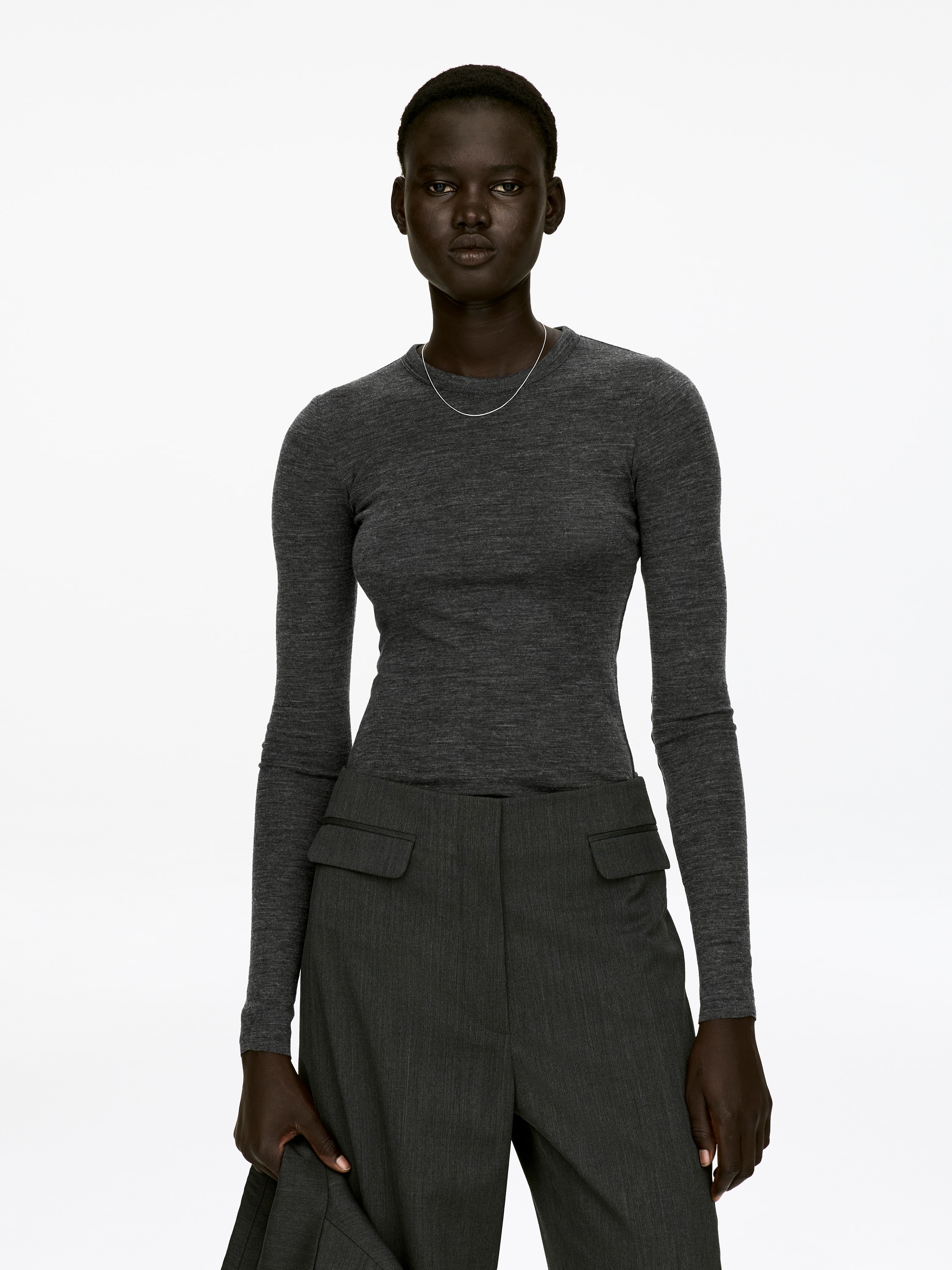 Дълъг ръкав от мерино - Тъмносив меланж/Тъмнокафяво/Червено/Черно/Тъмно горчично