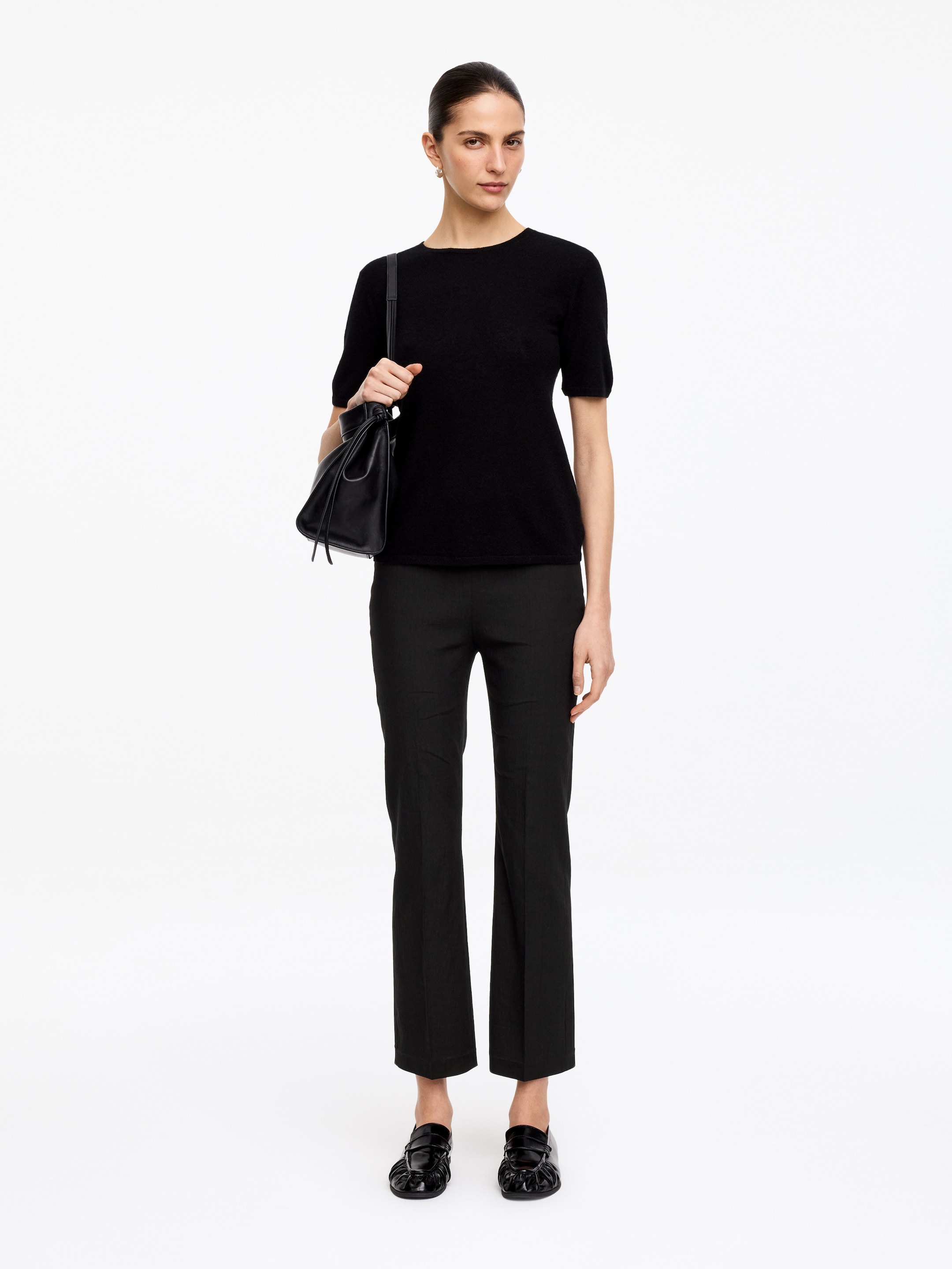 Linen-Cotton Kick-Flare Trousers-#272627-18738