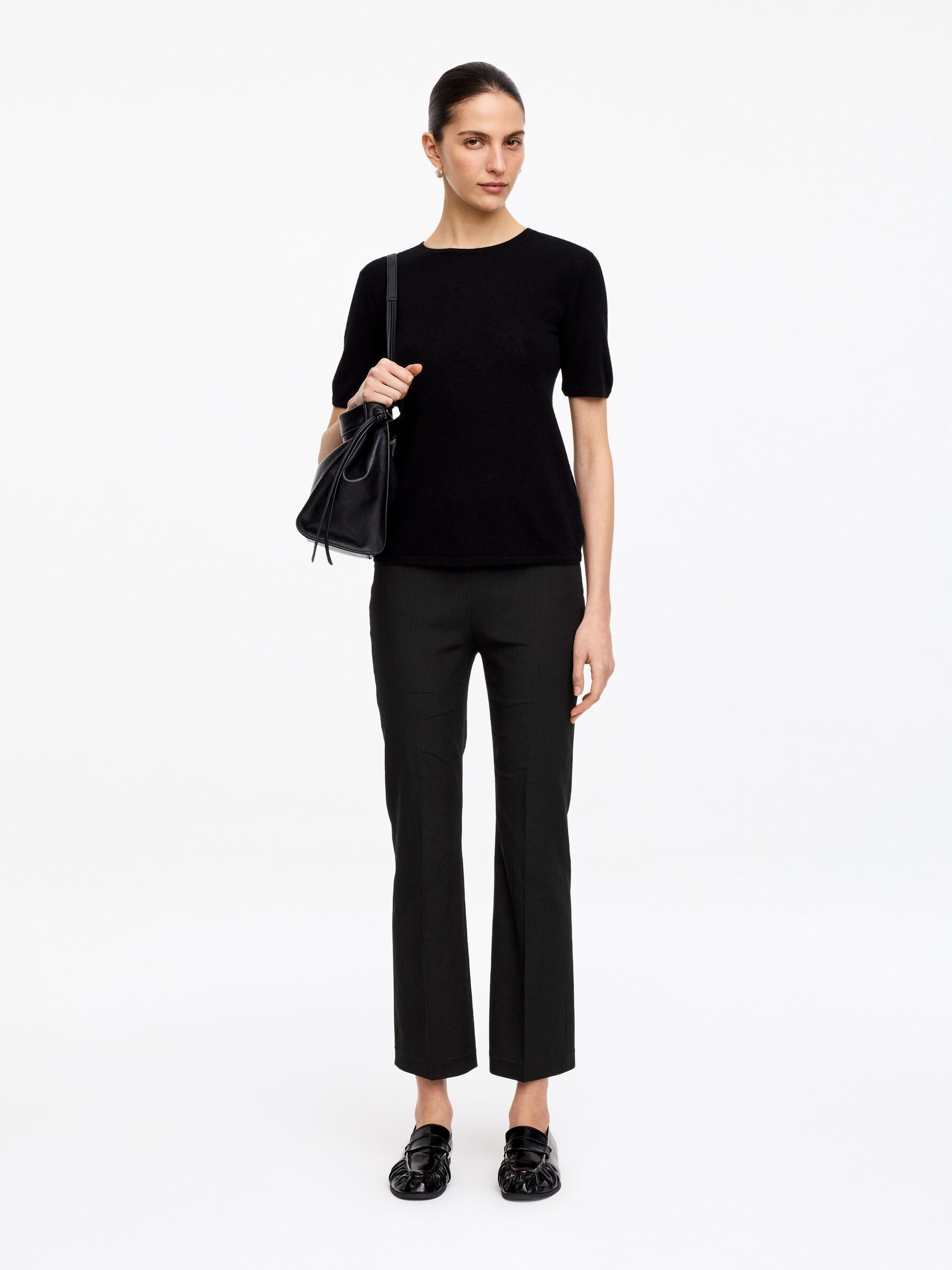 Pantalon évasé raccourci en lin et coton-#272627-18738