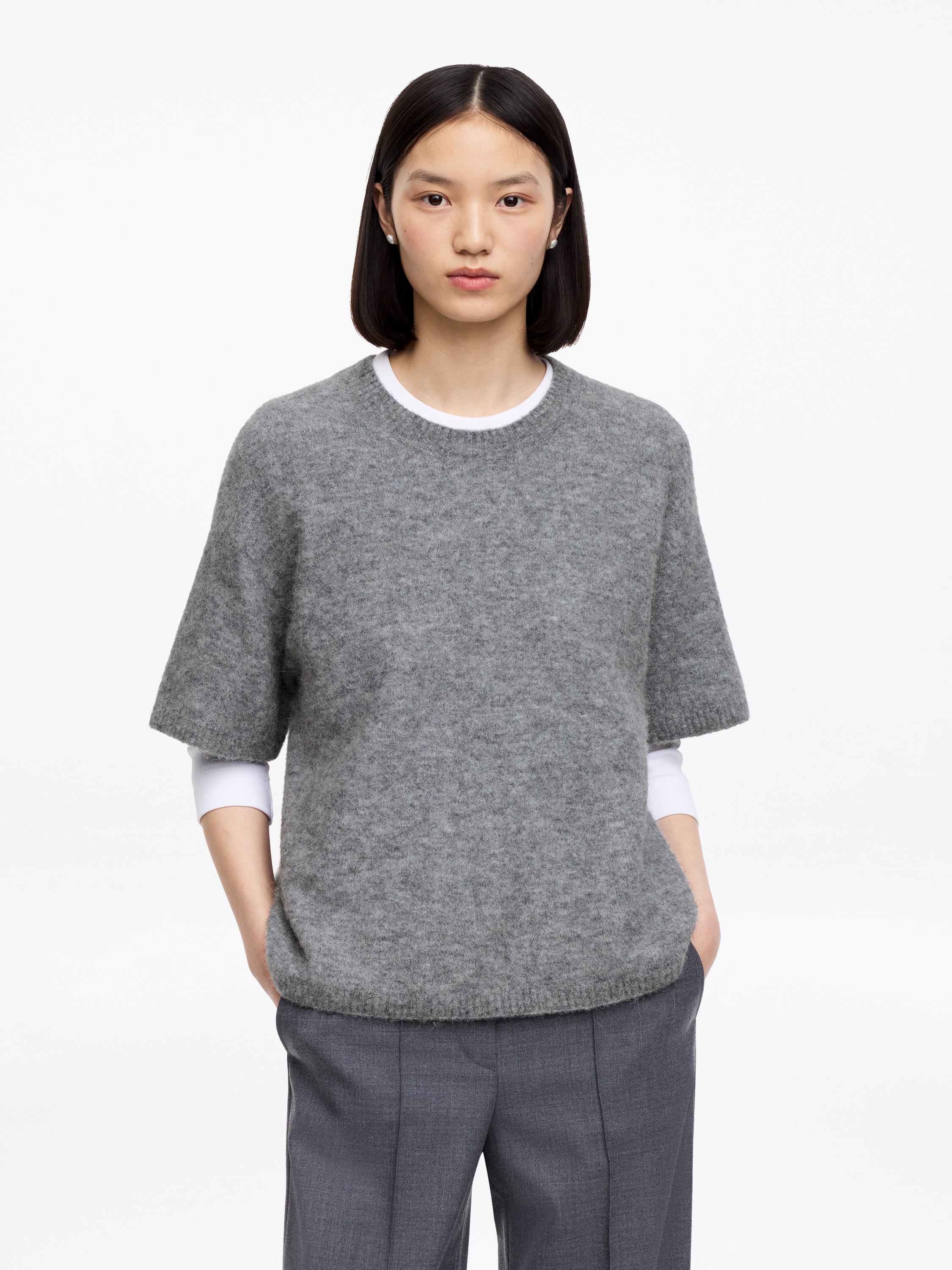 Alpaca-Wool Blend Jumper - Grey/Reddish Brown/Off White/Black