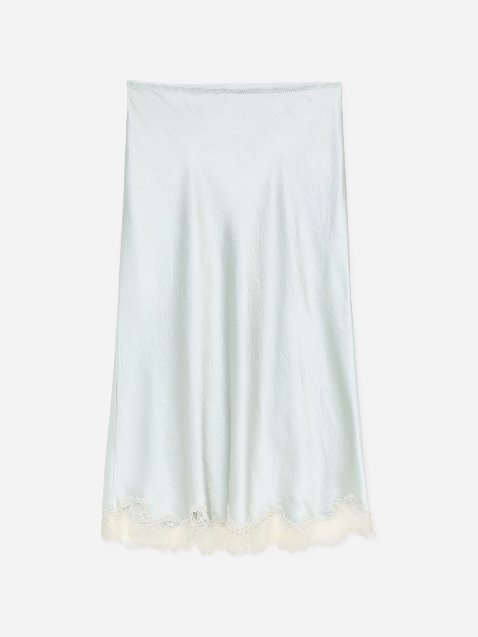 Lace-Detail Satin Skirt - Dusty Turquoise - 2